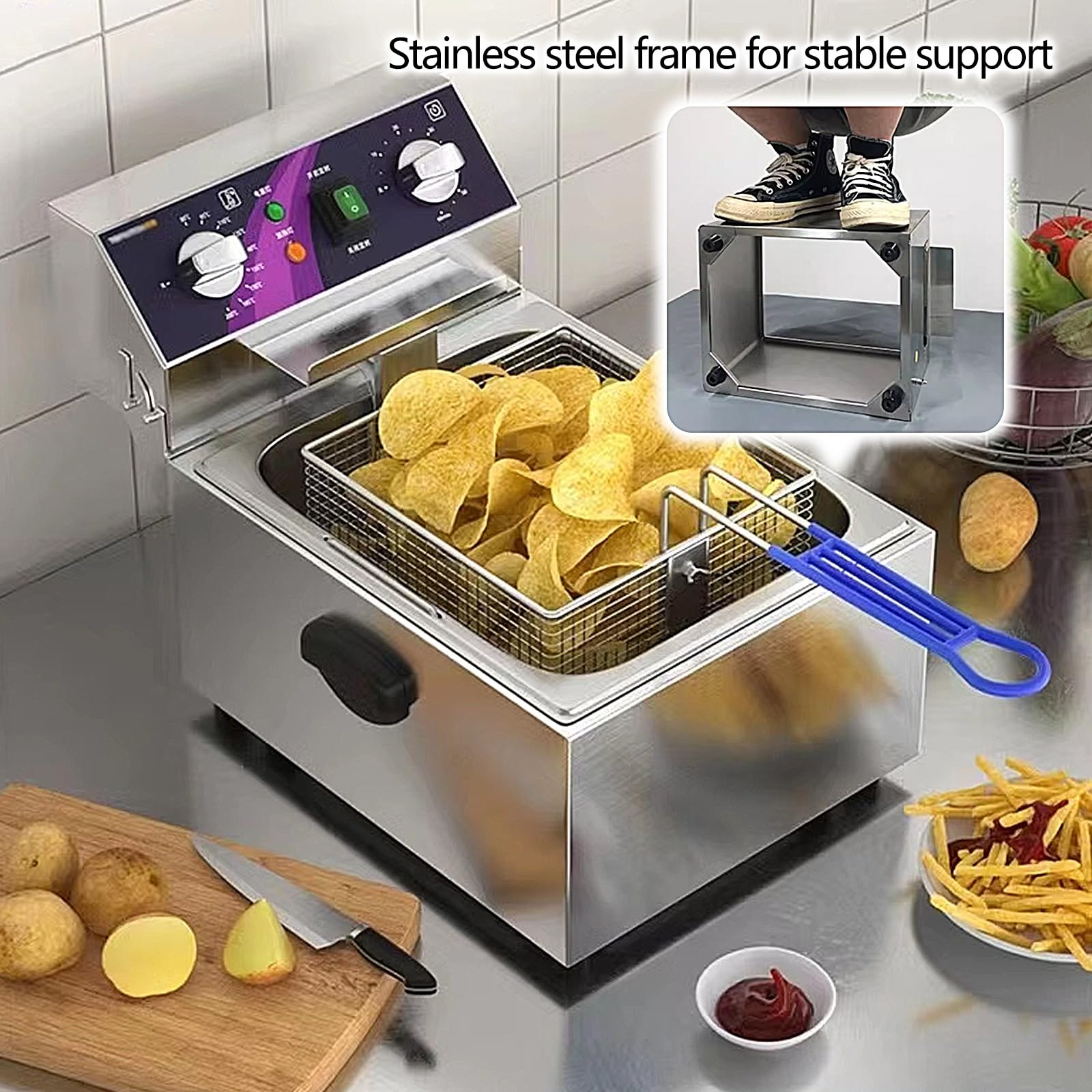 Friggitrice Elettrica Con Timer Regolabile E Controllo Della Temperatura, Ideale Per Uso Domestico E Commerciale, Perfetta Per Patatine Fritte Croccanti, Pollo, Pesce E Altro Ancora. Dimensioni: 57 *