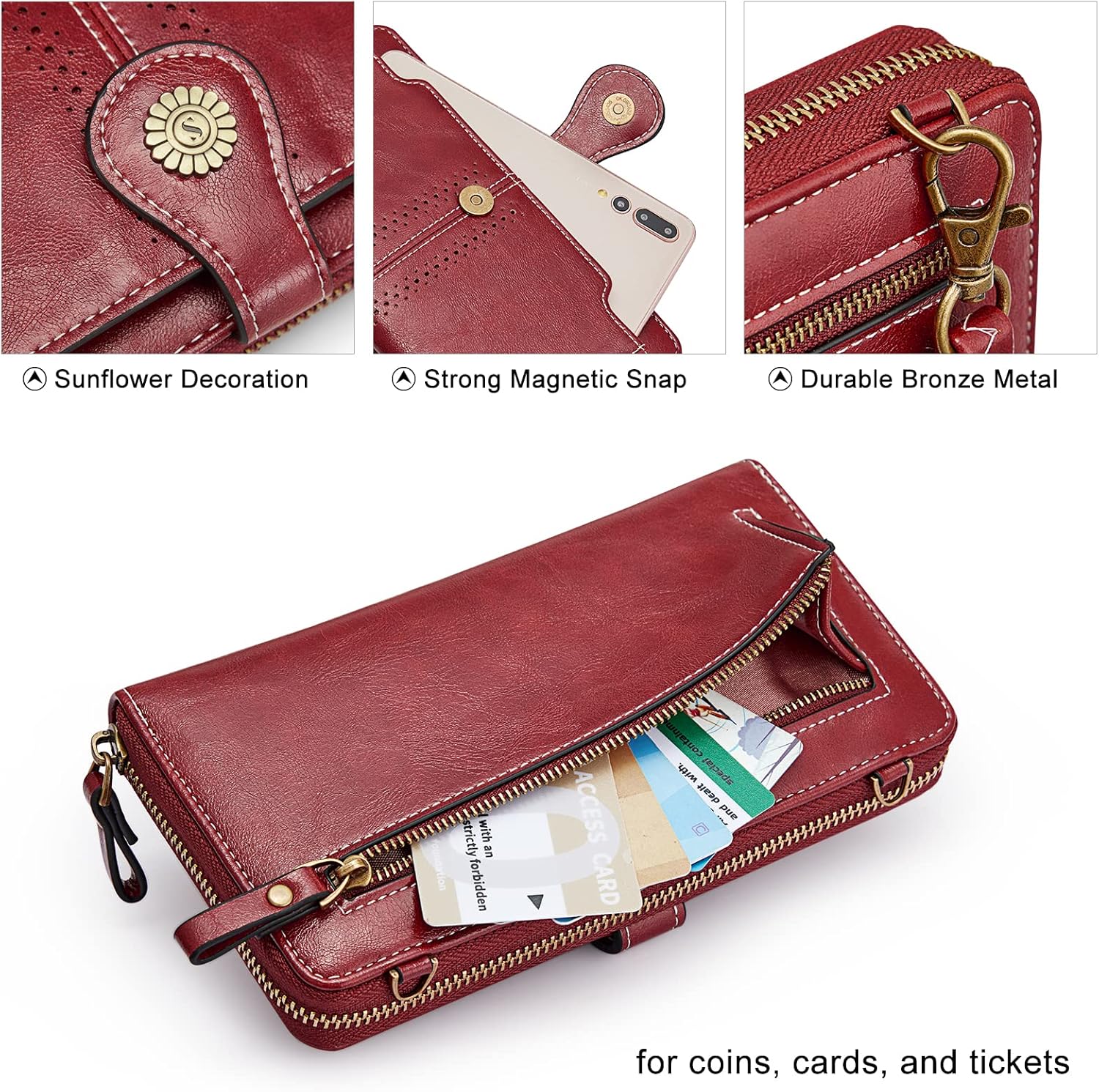 S-ZONE Vegan Leather Crossbody Bags for Women Small Cell Phone Purse RFID Blocking Clutch Purses with 2 Straps - Image 5