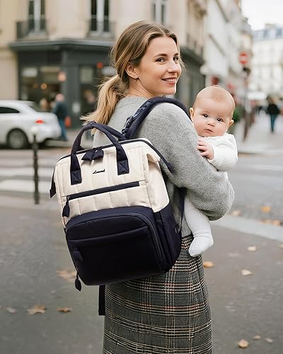 Miniatura 6 de LOVEVOOK Mochila de pañales acolchada, bolsa de bebé ligera con cambiador, bolsa de pañales para mamá papá con hebillas para cochecito