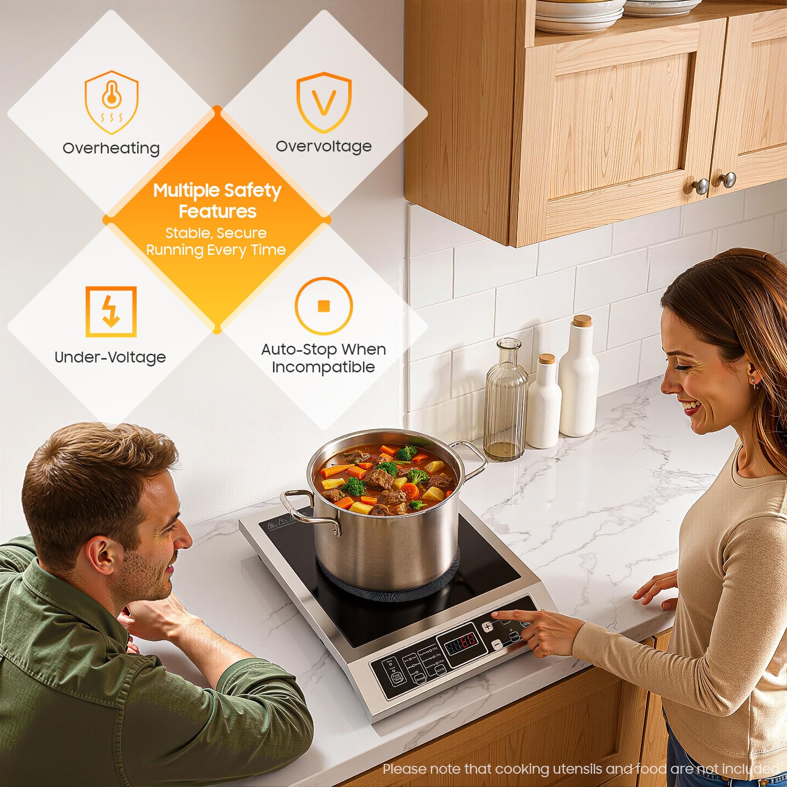 Plaque de cuisson à induction, 3500 W, plaque à induction professionnelle, 10 niveaux, minuterie 0-3 h, 80-300 °C, capacité de charge de 50 kg, plaque de cuisson pour gastronomie/hôtels