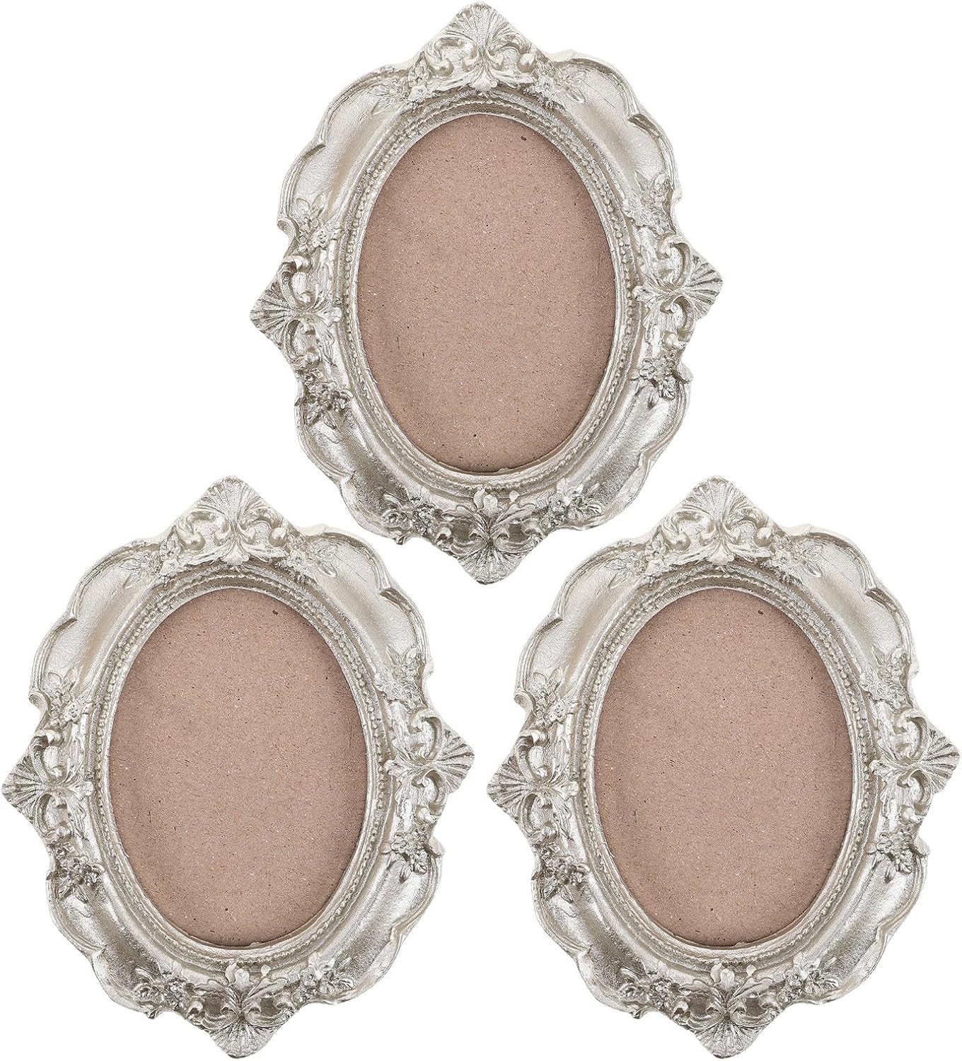 3pcs Mini Picture Frames: Vintage Resin Photo Frame Ornaments for Wall Hanging - Decorative Picture Display Holders for Wedding Party Decor Silver