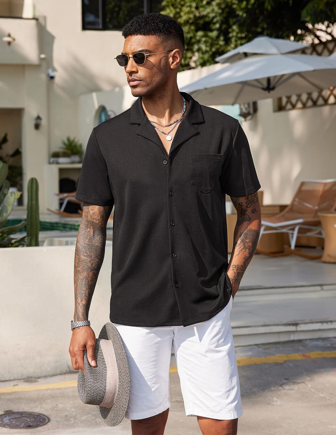 COOFANDY Men's Wrinkle Free Untucked Cuban Shirt Business Casual Button Down Shirts Short Sleeve Shirt - Image 3