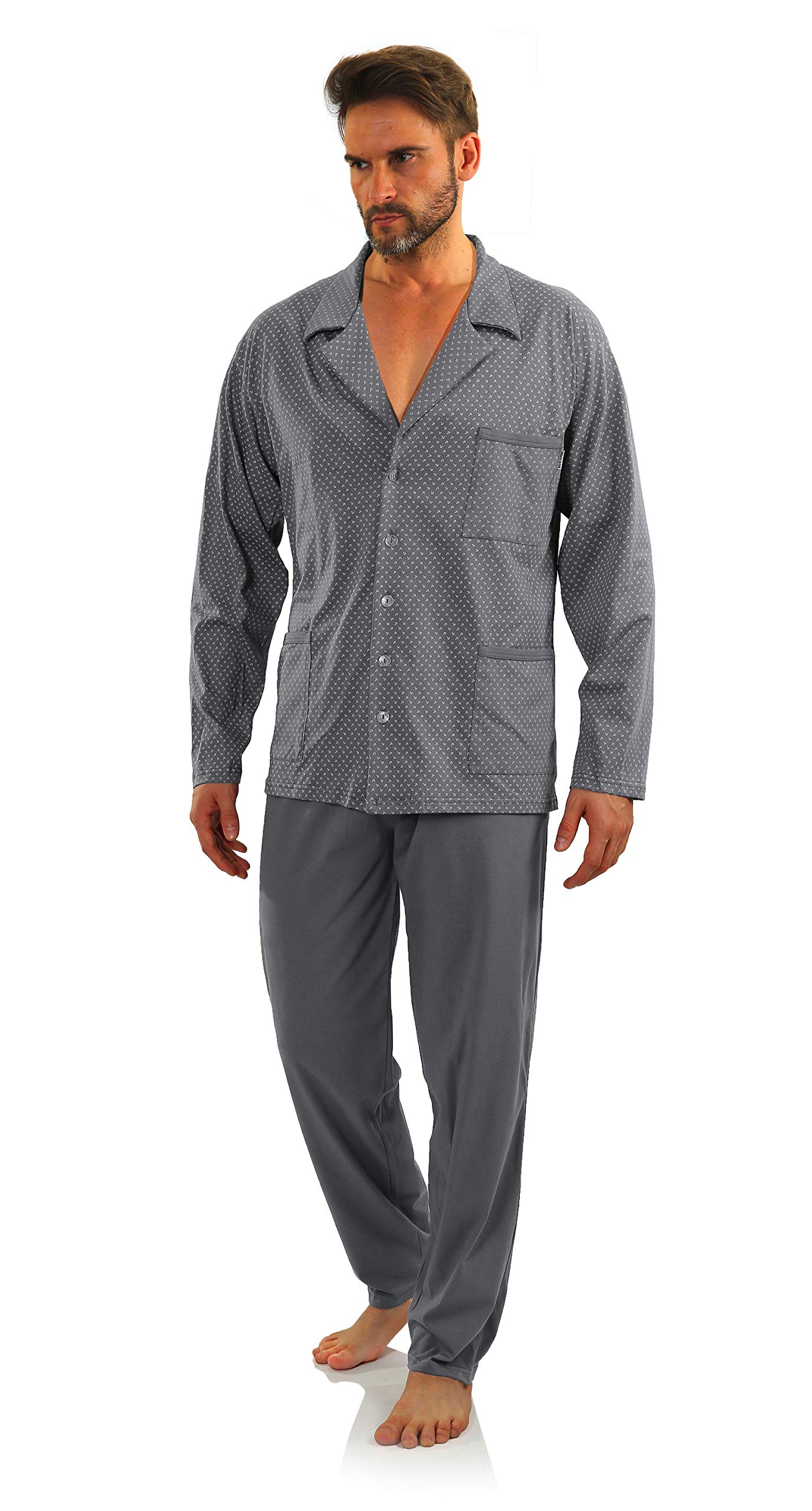 Pigiama Uomo 2 Pezzi A Coste – Maniche Lunghe E Pantaloni Larghi Con Tasche – Casual Loungwear Taglie S-2XL (Blu Notte)