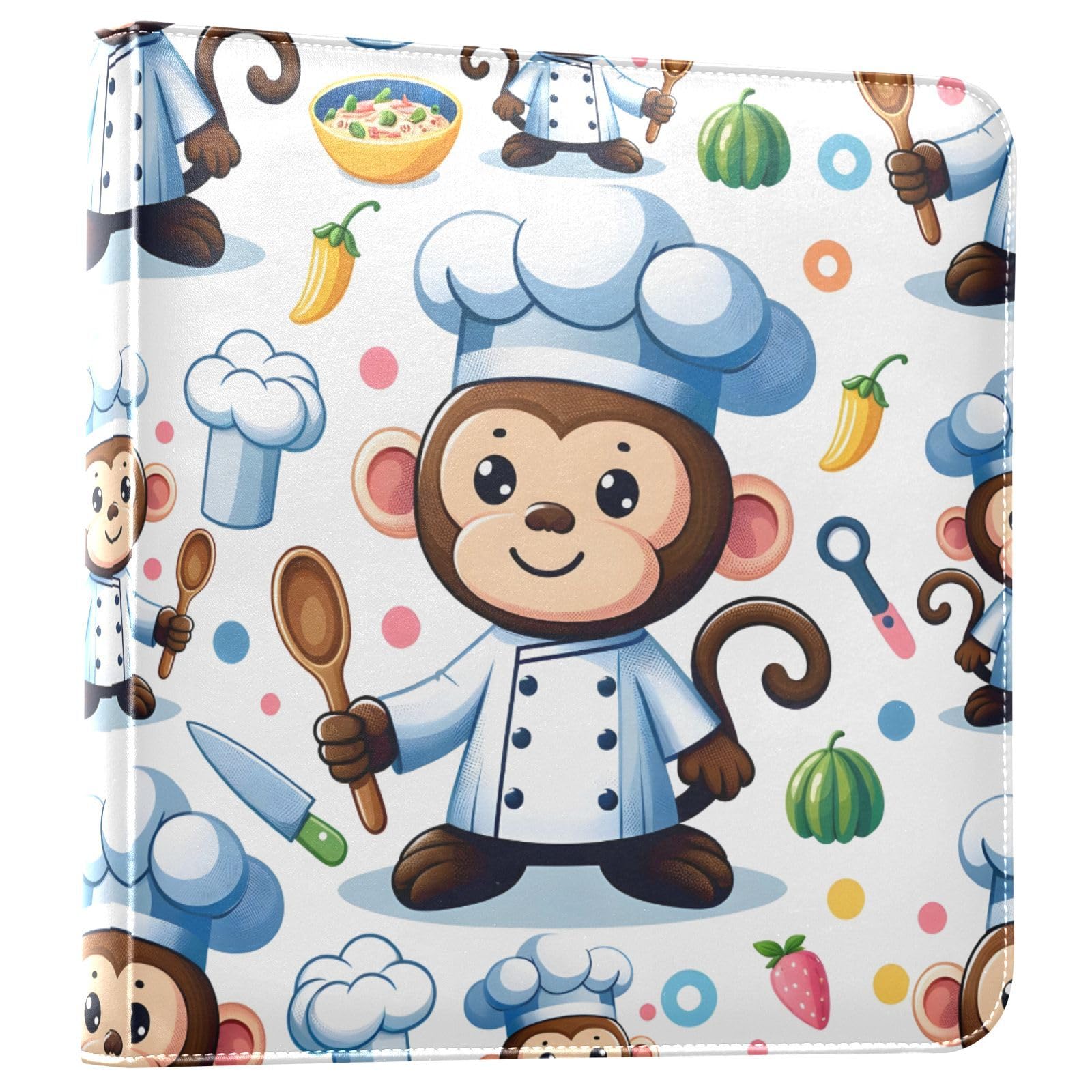 JIPONI Animal Monkey Chef Cartoon Large Photo Album, DIY Leather Cover Scrapbook Albums for 4x6 5x7 6x8 Pictures, Self Adhesive Memory Book for Wedding, Baby, Family
