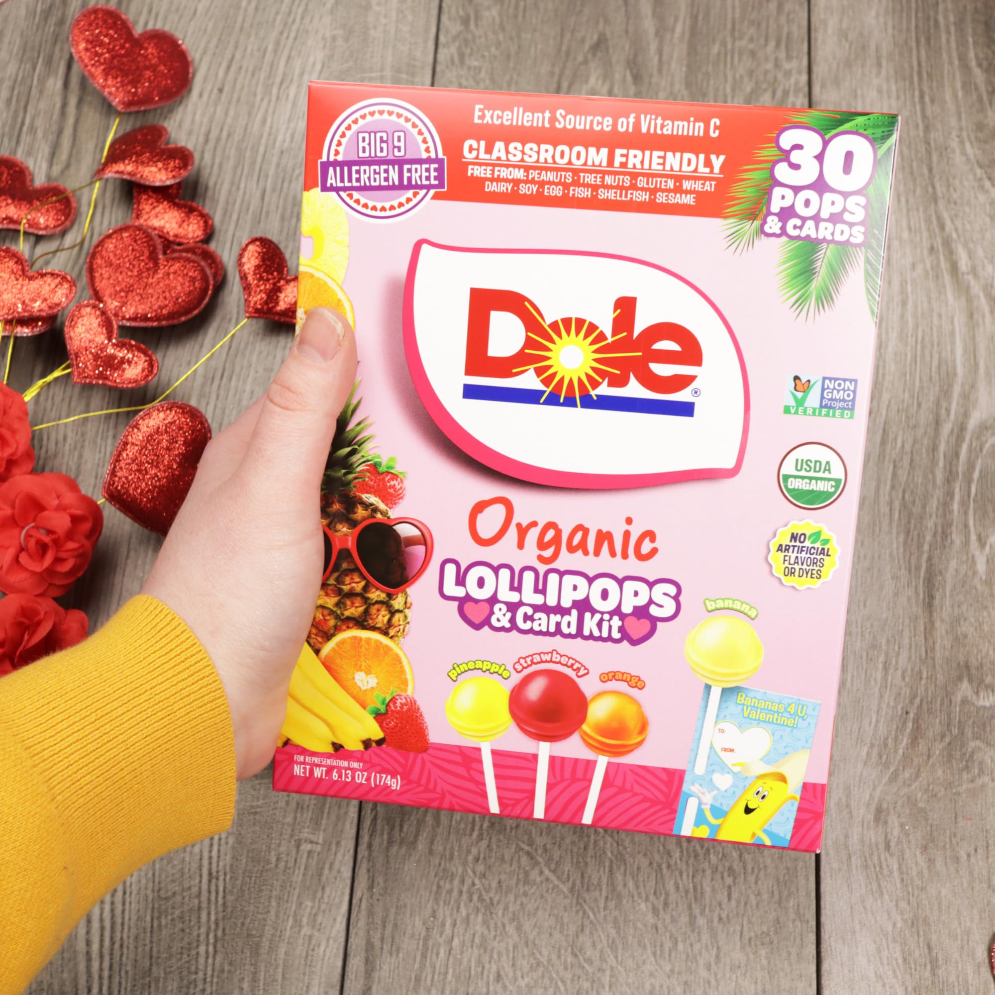 Amazon.com : Organic Dole Lollipops Valentine's Classroom Exchange