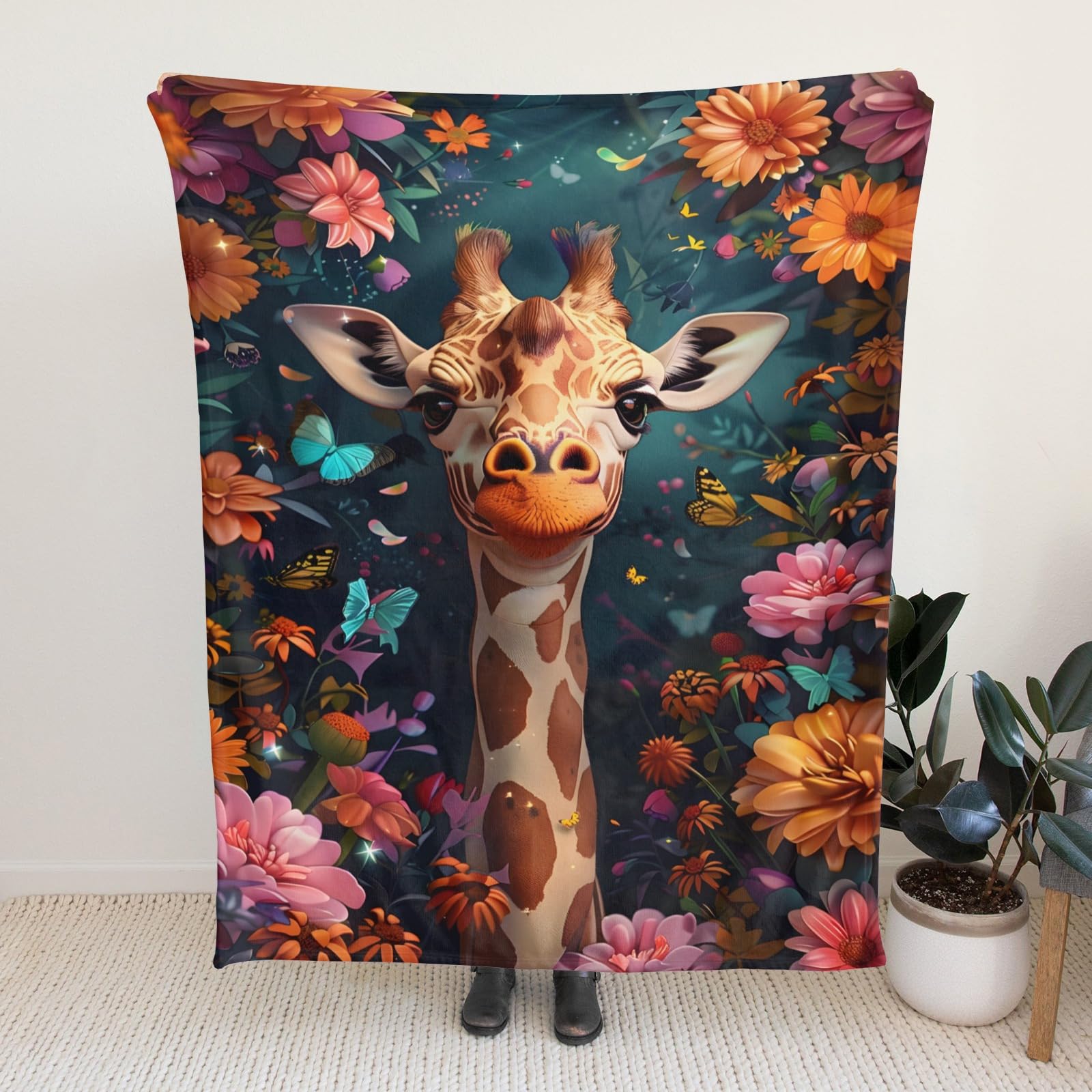 Coperta in pile con giraffa sherpa, per bambini, motivo floreale, rosa, rosso, per sedia e capanna, in pile, per bambini, decorazione a righe, colore: rosa