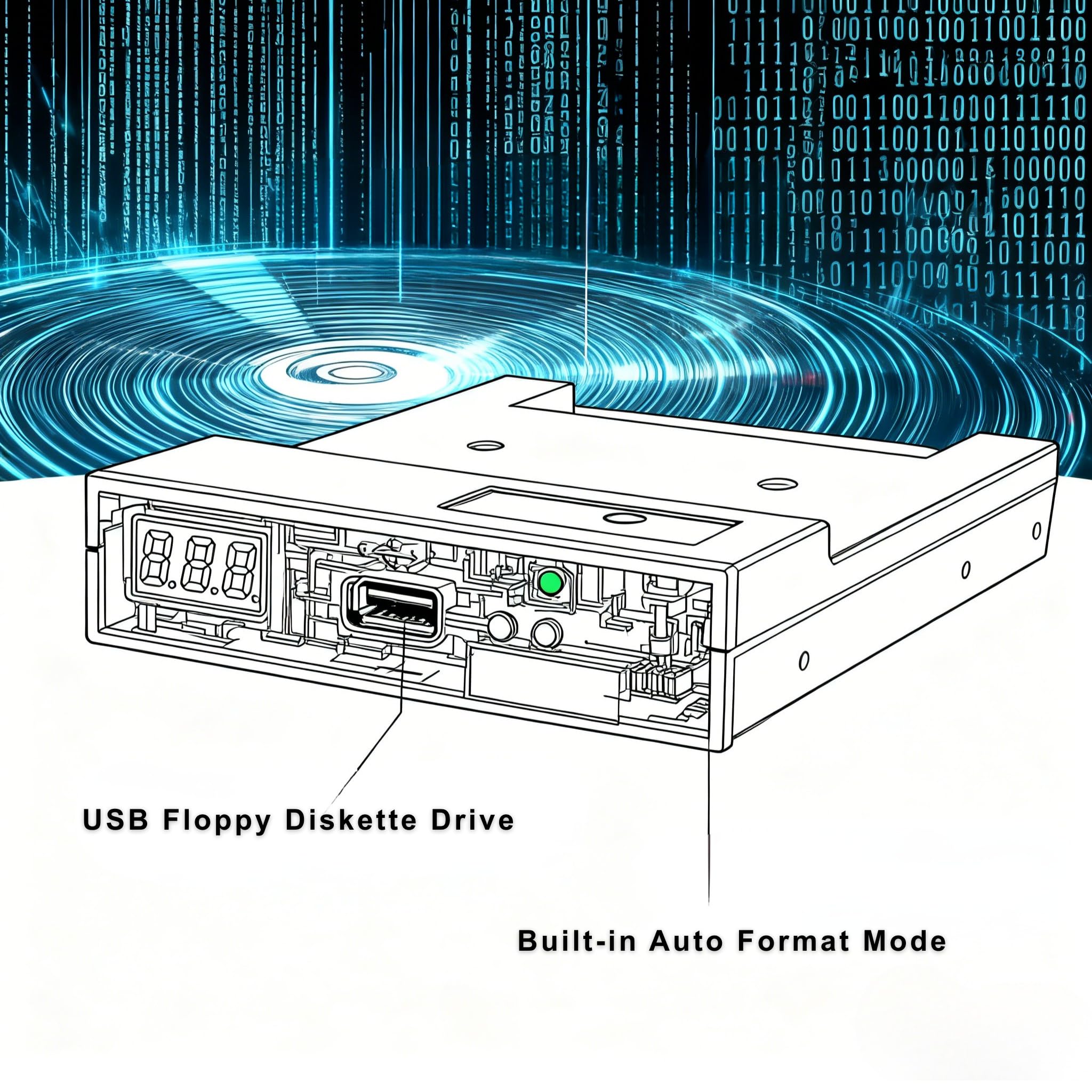 Emulatore per unità floppy SFR1M44-U100, 1,44 MB 3,5" USB Floppy Unità floppy con USB SSD Floppy Emulator compatibile con tastiere musicali e organi elettronici, nero