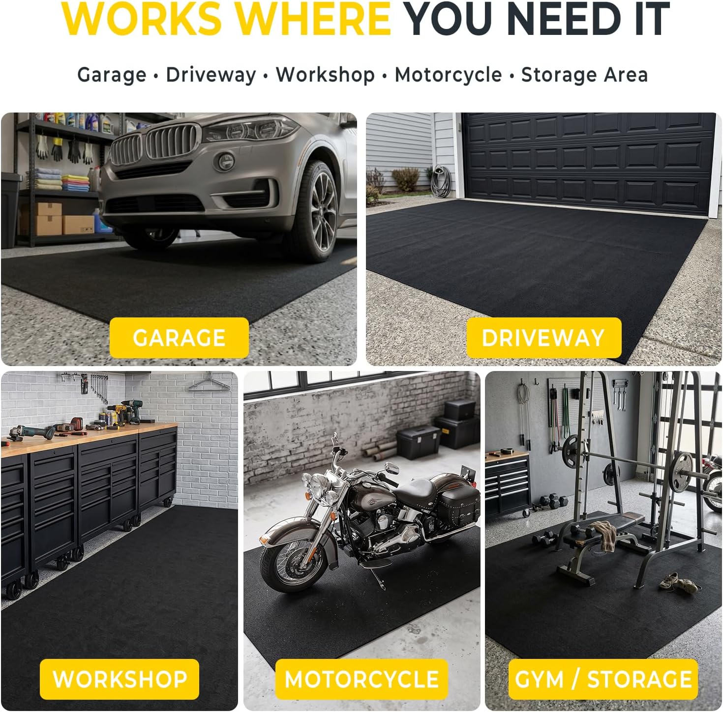 Extra-Large Garage Mat 22' x 8'10" - Durable Oil Mat for Garage Mats for Floor Under Car, Washable Garage Rug, Absorbent Floor Mats with Waterproof Liner, Garage Carpet, Oil Change Mats, Car Rug image 5