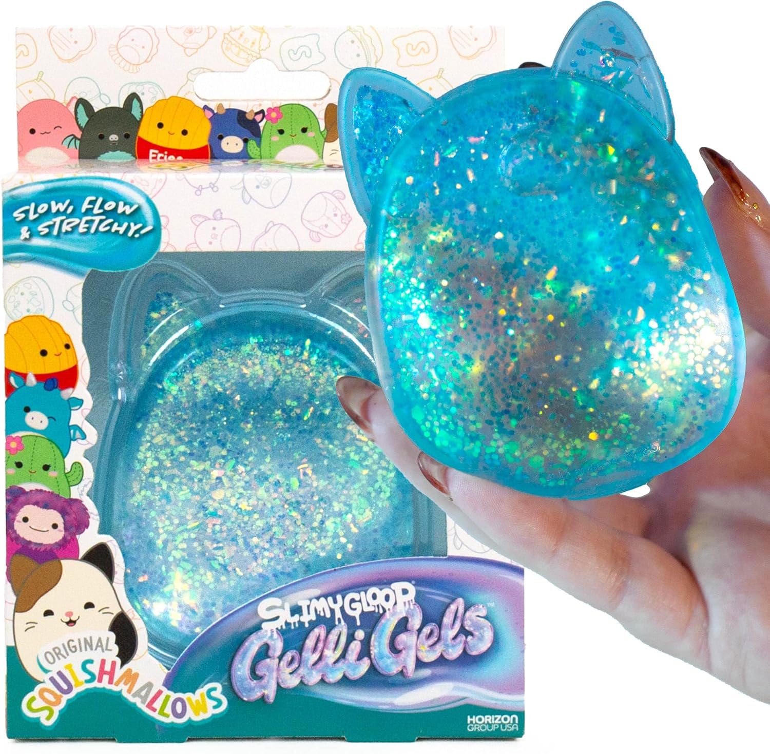 Original Squishmallows™ SLIMYGLOOP Blue Gelli Gels™, Slow Rising Sensory Squeeze Toy with Glitter, Gel Filled Fidget Toys