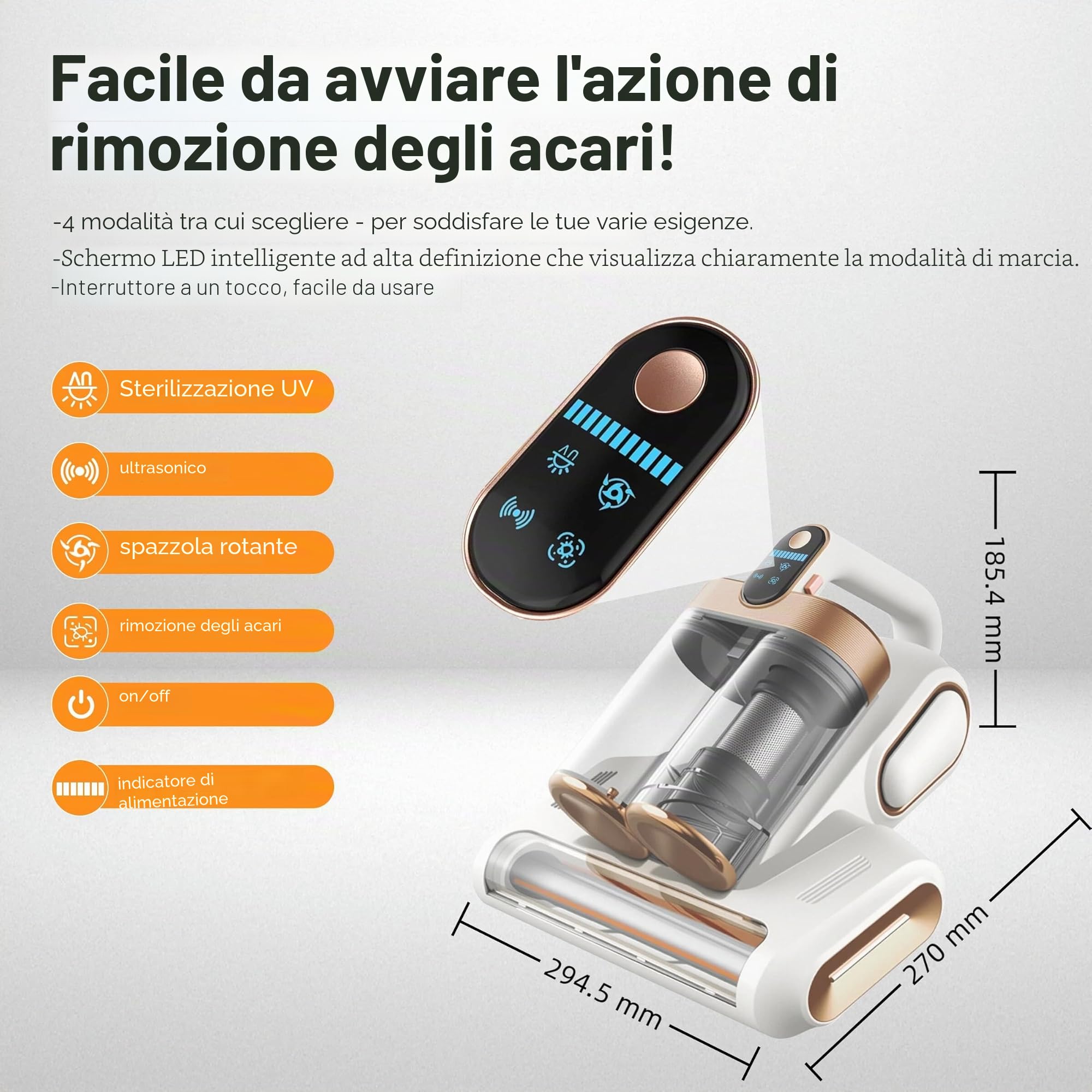 Elecbee Battimaterasso Antiacaro, Pulisci Materasso Senza Filo, Aspirapolvere per Materassi, Sterilizzazione UV, Ideale per Materassi, Divani e Mobili Imbottiti, Ricarica di Tipo C