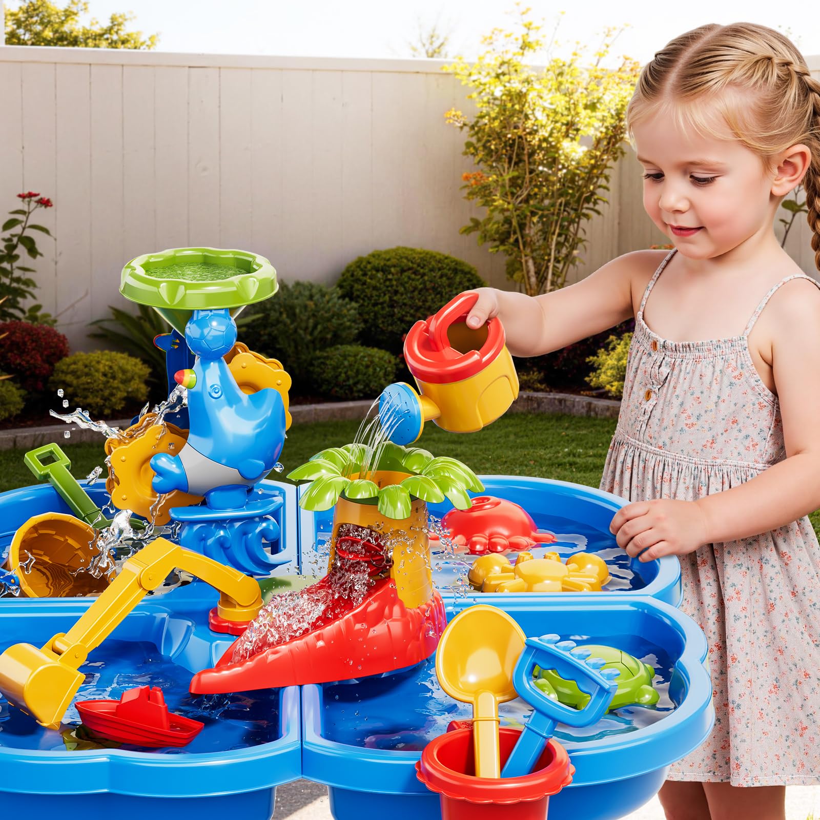 Sand Wasser Tisch für Kleinkinder 1-3, Kinder Outdoor Aktivität Wassertische mit Strand Spaß Sandspielzeug, Sommer draußen Spielzeug Wasser Spielset für Kleinkinder Jungen Mädchen Alter 2 3 4 5 6 7 8