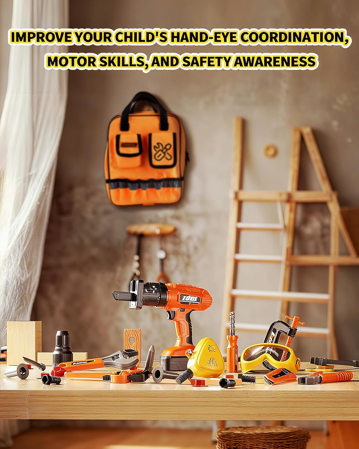 36Pcs Kids Tool Set, Toddler Tool Construction Toys with Belt & Electronic Drill for Boys Girls 3-5, Sturdy Tool Bag Suitable for Outdoor Use - Image 5