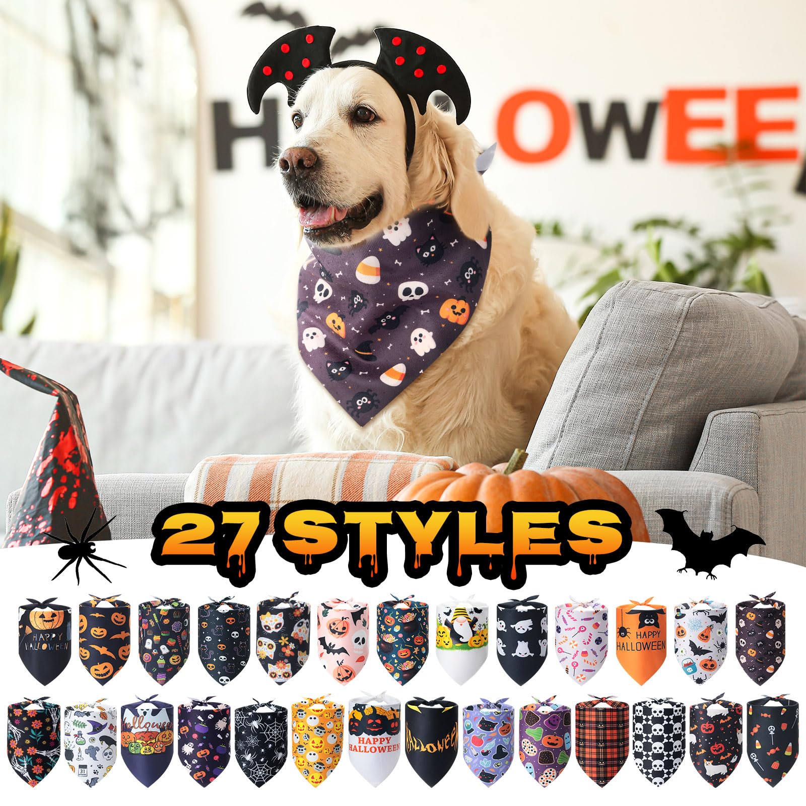 54 Stück Halloween Hund Bandanas, Halloween Dreieck Hund Schals Lätzchen Verstellbar Weich Urlaub Haustier Dreieck Schal Zubehör für kleine mittelgroße Hunde Welpen Katzen Haustiere