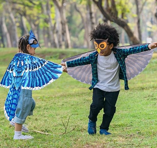 Miniatura 4 de D.Q.Z Disfraz de alas de pájaro para niños con máscara, ropa de vestir para niños y niñas, águila juego de rol, fiesta de Hallowen