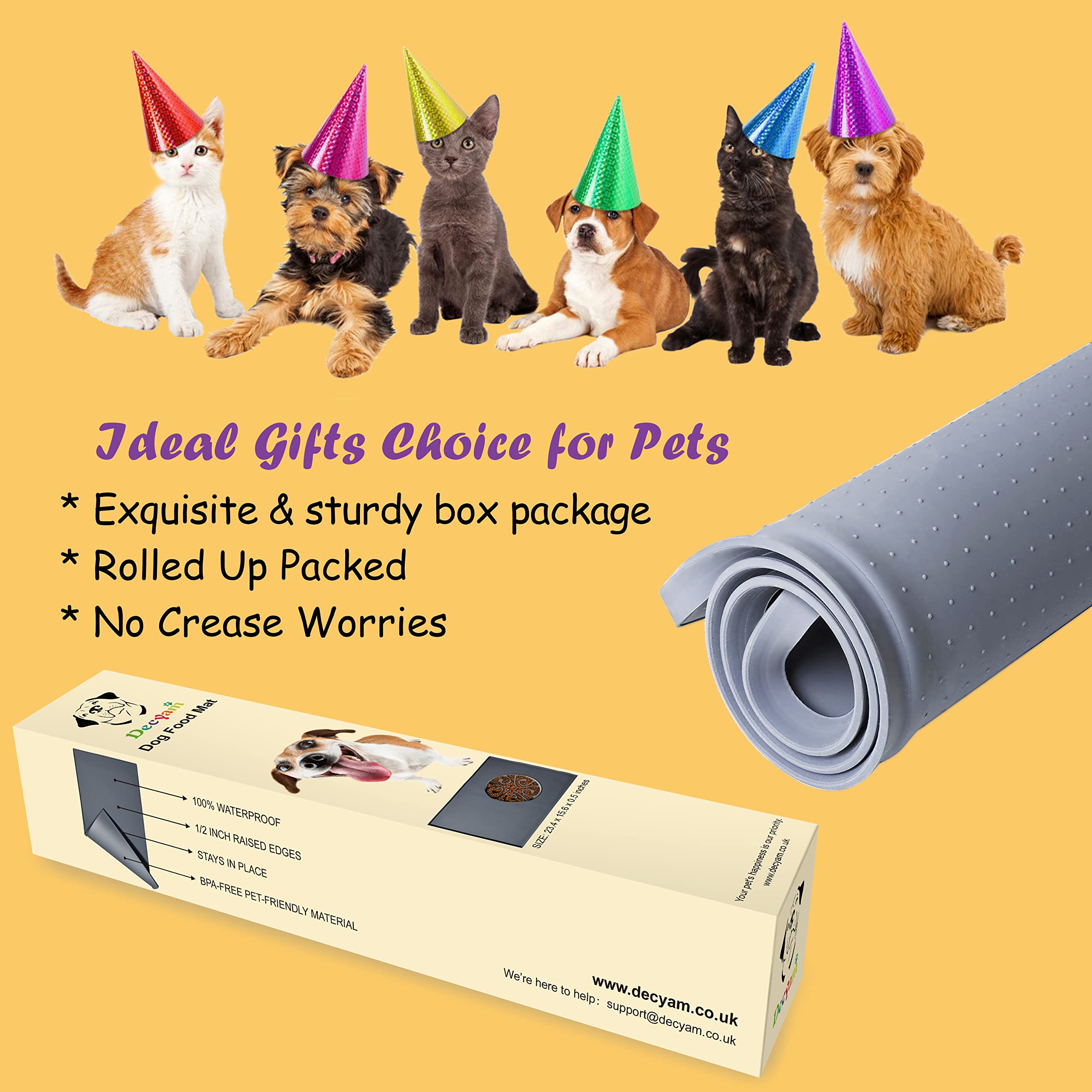 Decyam Tapete de Comida para Perros, tapete de Comida para Gatos, tapete para Perros con diseño Antideslizante, tapete para Gatos con Altura Adicional para Evitar derrames, fácil de Limpiar
