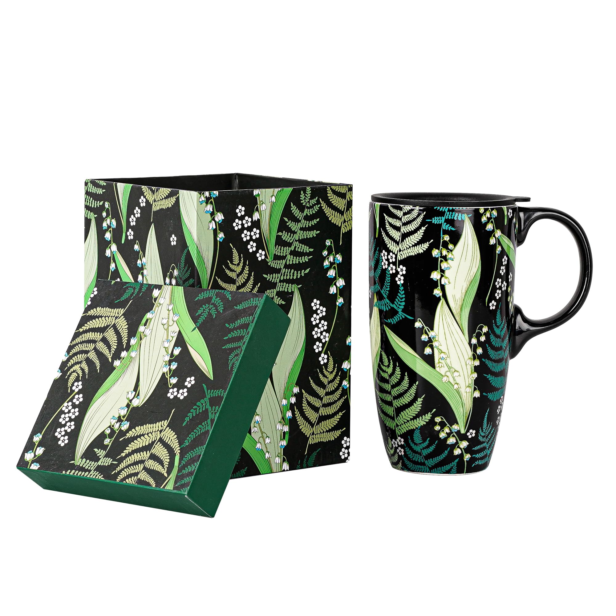 Topadorn Ceramic Travel Mug with Lid and Handle Gift for Coffee Lovers Coffee Mug Latte Teacup Milk Mug in Color Box 17 Oz