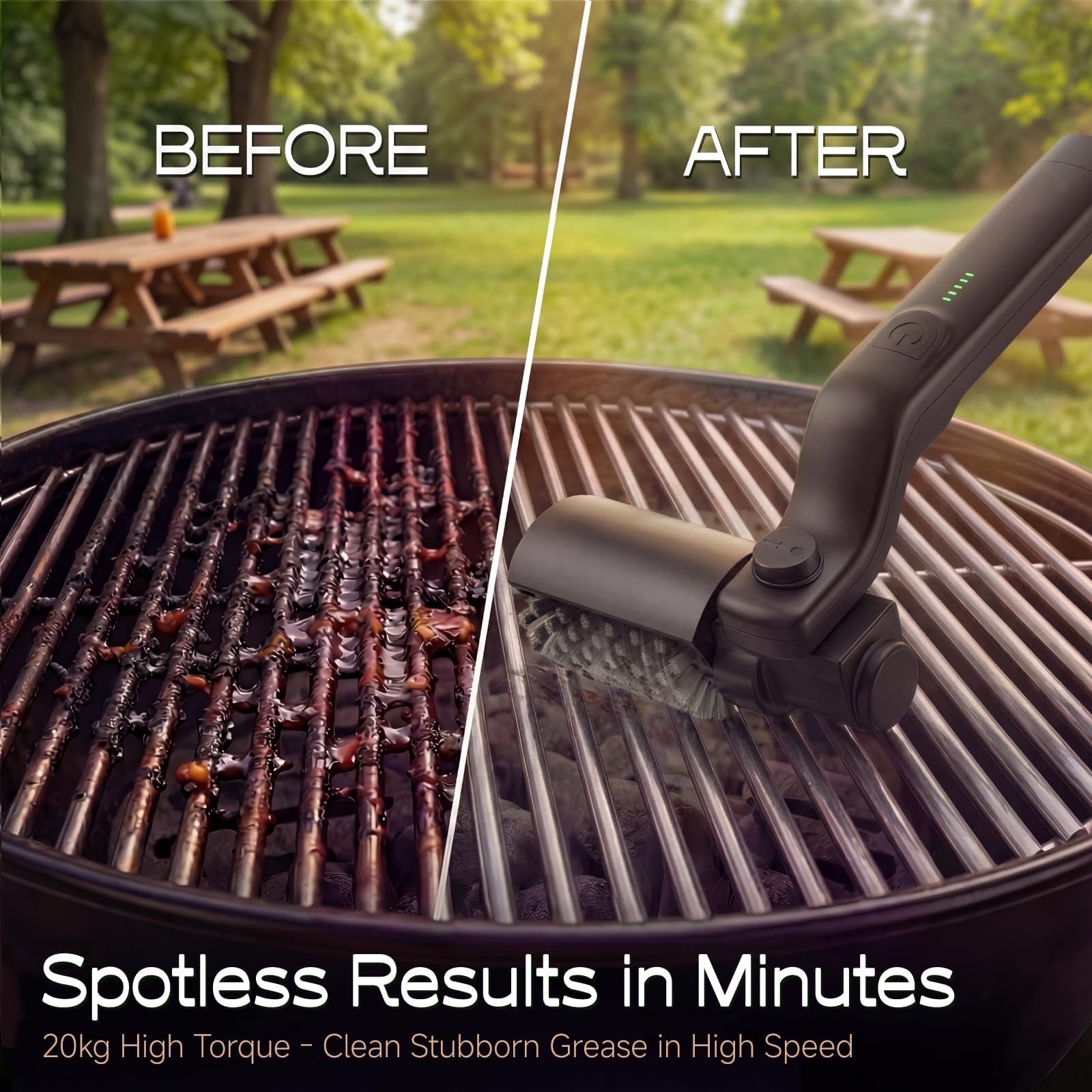 Cepillo Eléctrico para Barbacoa, Electric Grill Brush Recargable con 3 Velocidades, Ángulo Ajustable 180°, Limpiador Profesional para Parrillas y Planchas