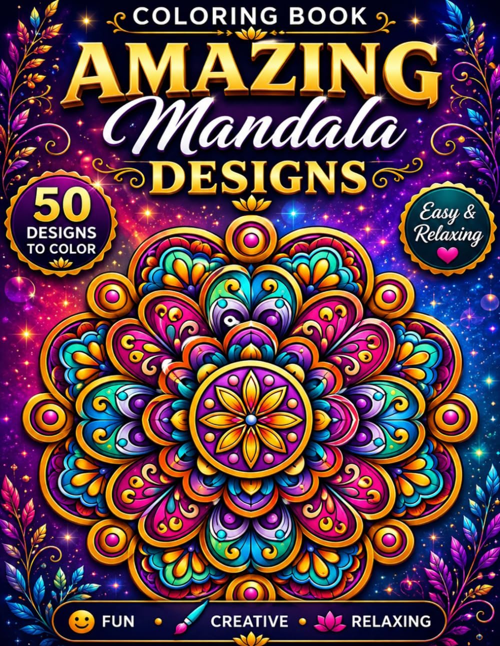 Amazing Mandala Designs Coloring Book: 50 Easy and Relaxing Mandala Patterns for Stress Relief, Creativity, Mindfulness and Peaceful Coloring Moments