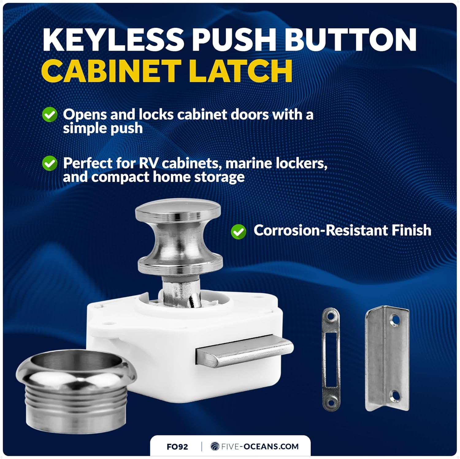 Five Oceans Keyless Push Button Latch Stainless Steel, Polished Brass