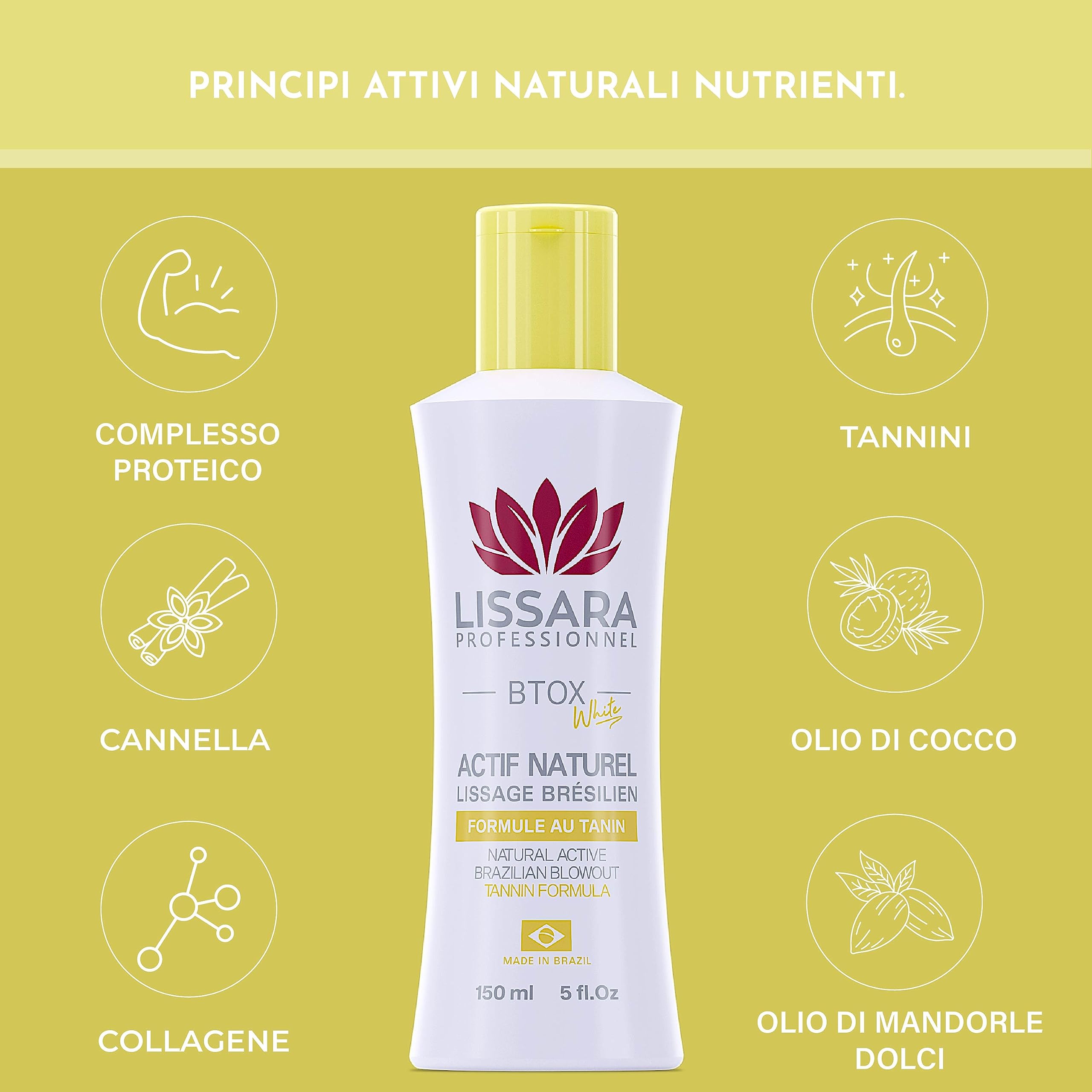 LISSARA - Taninoplastica - White ATTIVO NATURALE - Senza formolo - Trattamento per capelli, ringiovanimento profondo a casa Senza fumo Inodore - Prodotto in Brasile - 150ml