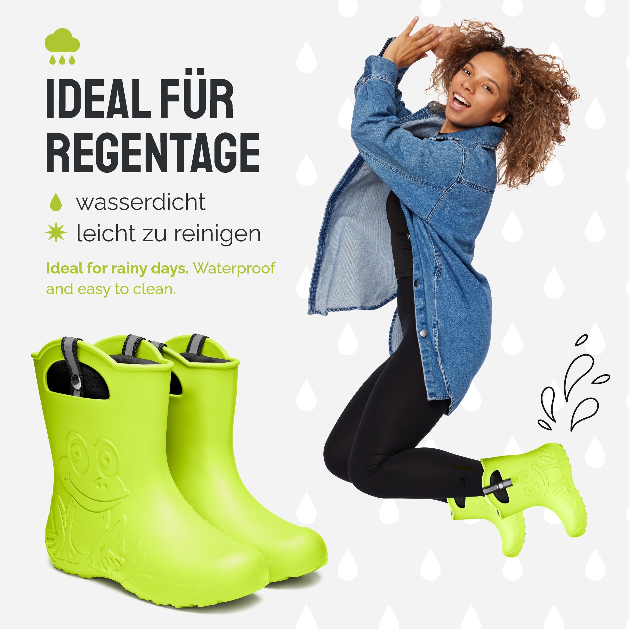 Ladeheid EVA Gummistiefel Damen warm gefüttert durch herausnehmbaren Innenschuh leichte wasserdichte Regenstiefel Griffe zum Anziehen rutschfeste Sohle LA-CA-23