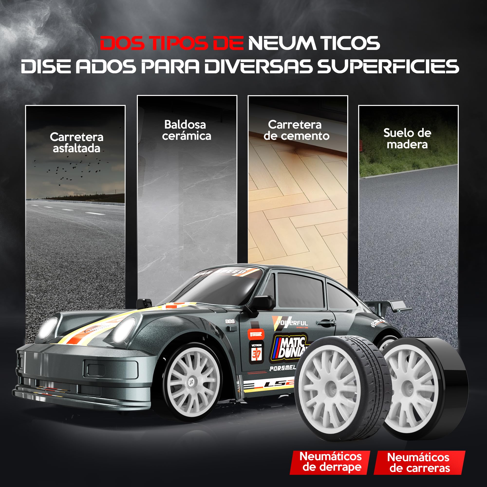 HappyGoLucky Coche RC Drift Car, Coche Teledirigido Drift con Luces LED, 2.4 GHz, 10-15KM/H, 4WD 1:24 Mini Drift Car Juguetes Niños 3-12 Años para Adultos - Regalo Navidad Niño