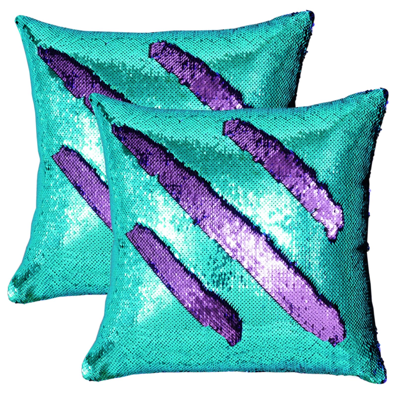 SquarePie Reversible Sequin Pillow Covers Set of 2, Flip Sequin Decorative Pillowcases, Magic Sublimation Throw Cushion Covers,18x18 Inches Teal Blue and Light Purple