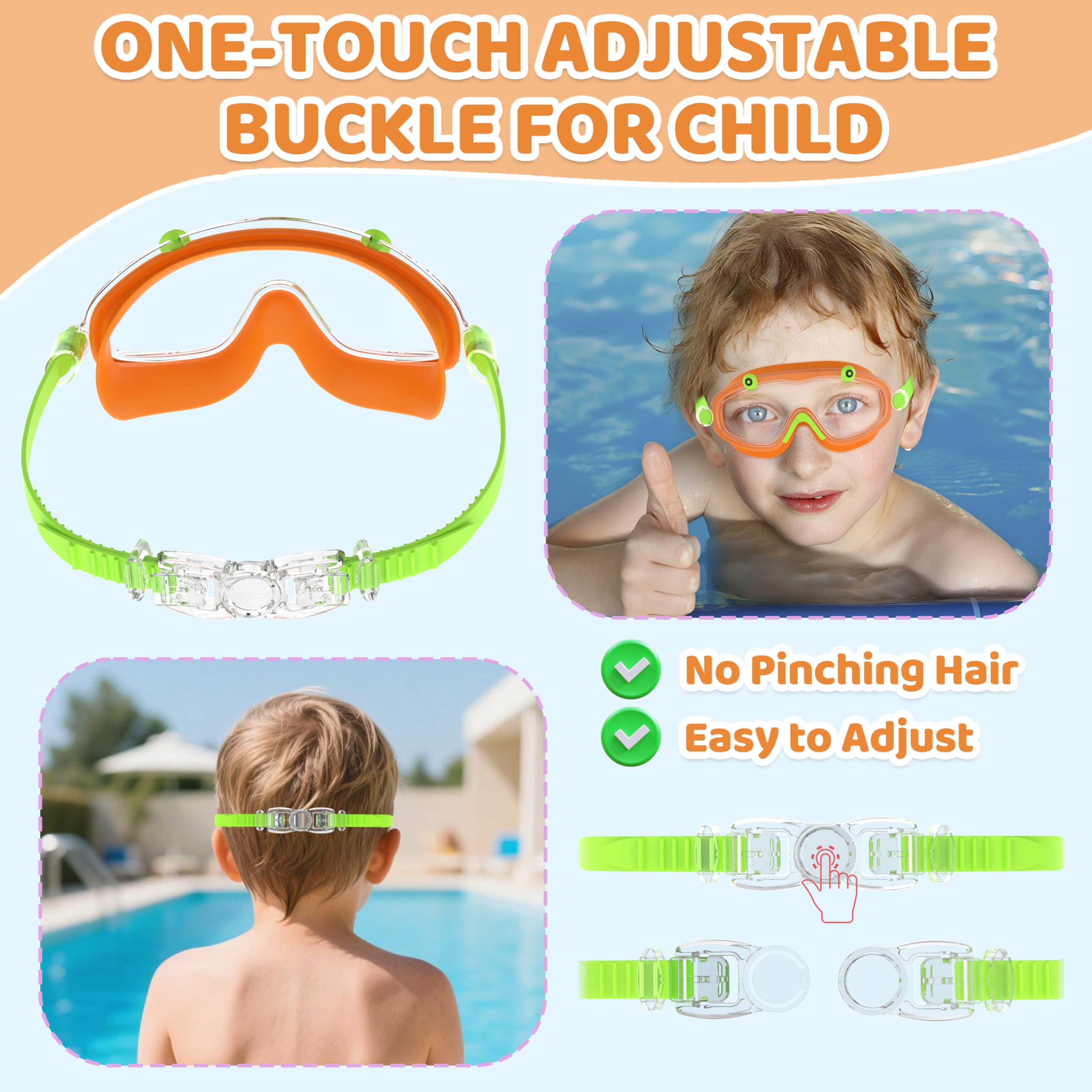 Gafas Natación Niño Amplias Anti-Vaho, Protección UV, Ajuste 1 Toque, Sello Silicona, Unisex Niños 3-10 Años