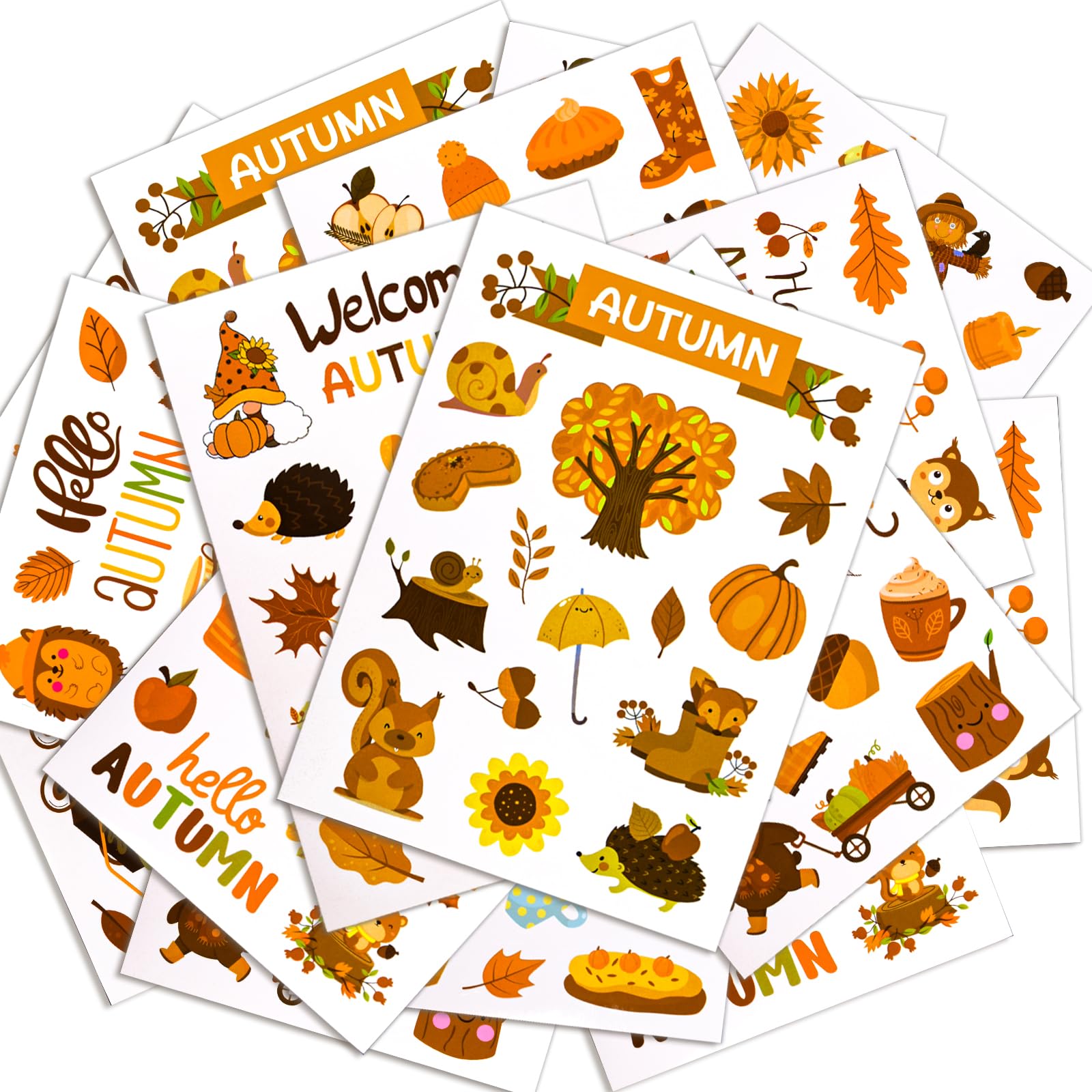 BETESSIN 274pcs Pegatinas de Otoño, Pegatina Tema Otoño Hojas de Arce Calabaza Ardilla, Pegatinas Autoadhesivas de Otoño para Scrapbooking Incio Escolar Fiesta Cosecha