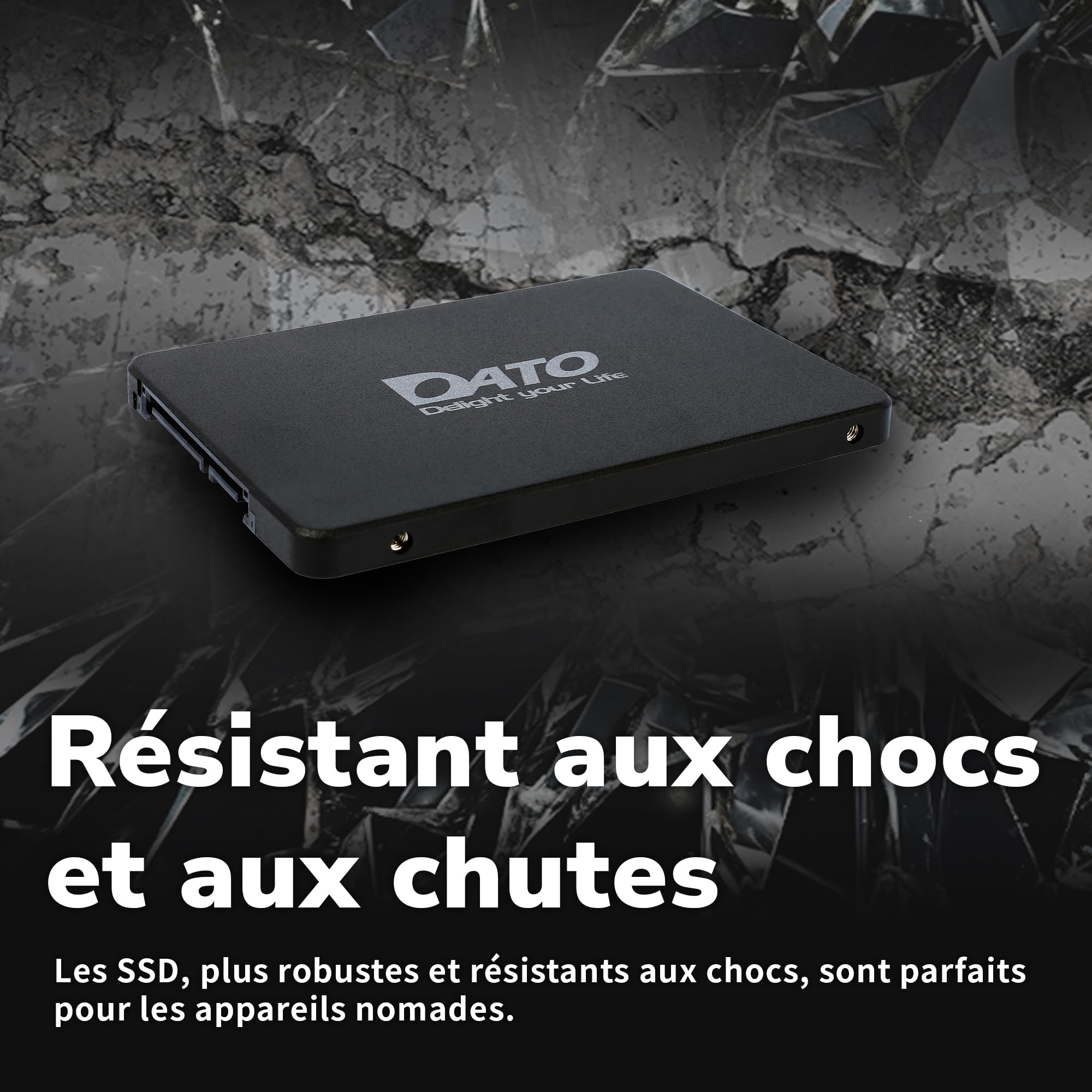 DATO SSD Interne 1 to 2,5" SATA III, mémoire Flash 3D NAND, Cache SLC, Jusqu’à 535/500 Mo/s, Compatible avec Ordinateurs Portables et PC de Bureau