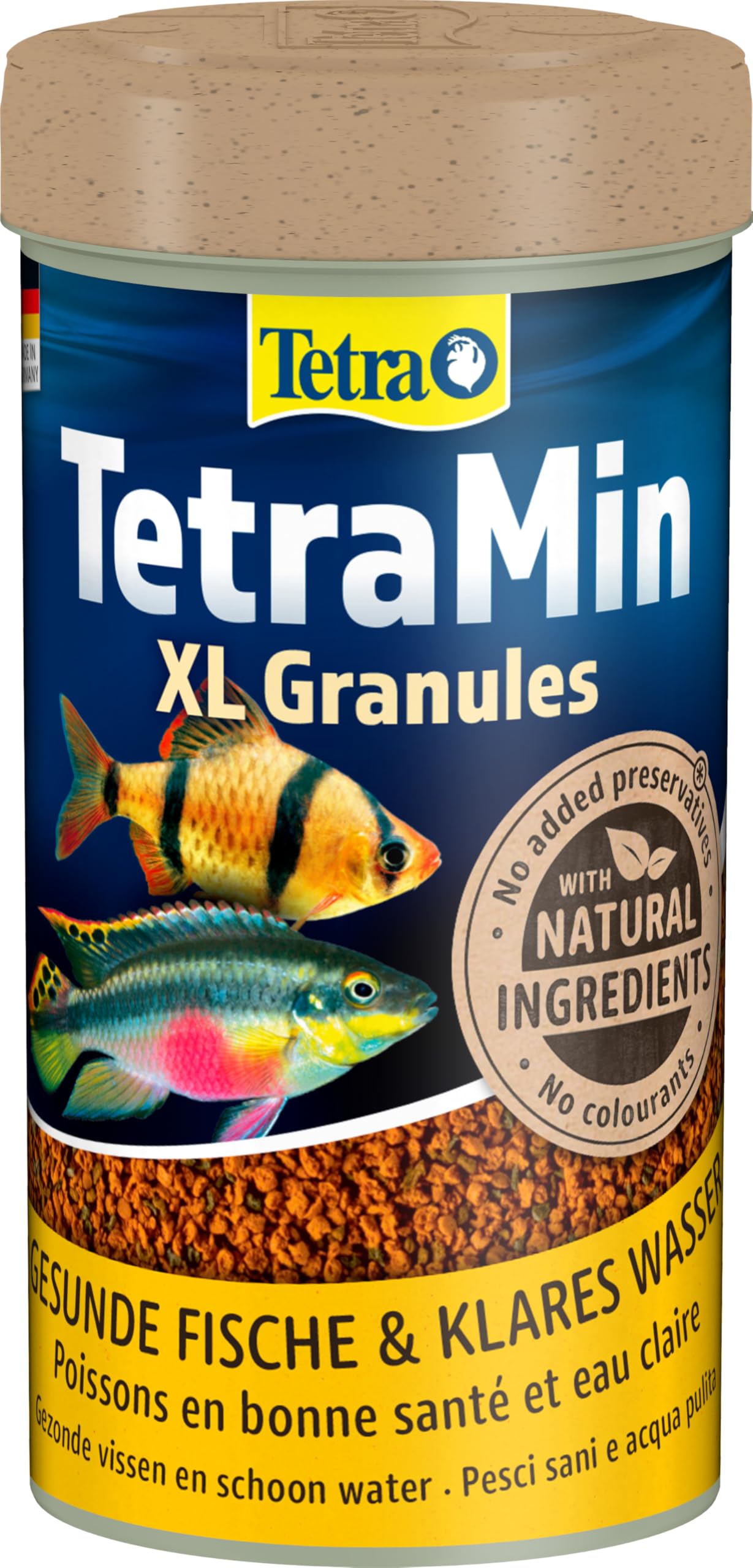 TetraMin XL Granules - Mangime per pesci a lento affondamento per pesci ornamentali di grandi dimensioni nello strato d'acqua centrale dell'acquario, lattina da 250 ml