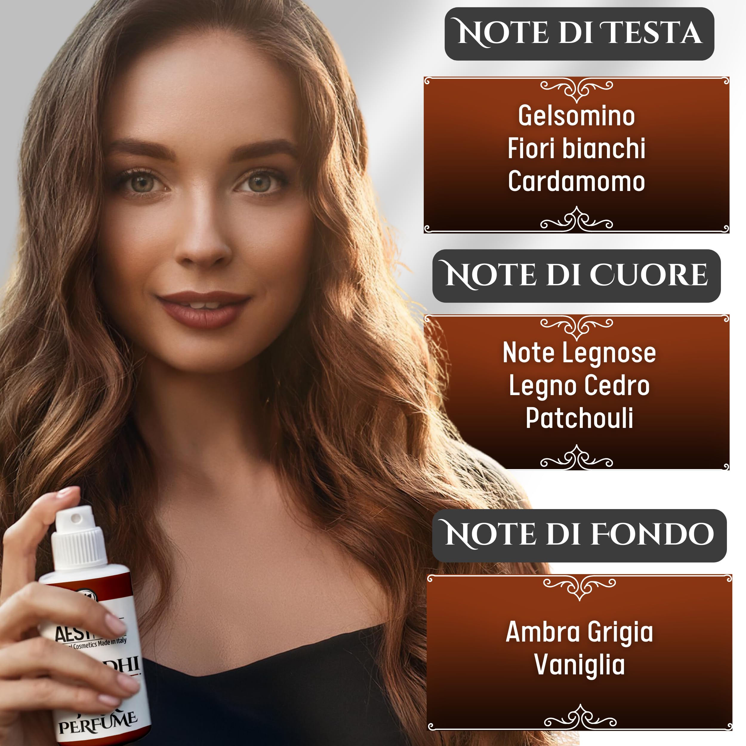 Perfumy do włosów dla kobiet 50 ml – długotrwały zapach jaśminowy, waniliowy i cydrowy – bez alkoholu, naturalny, wyprodukowany we Włoszech. AESTHETE