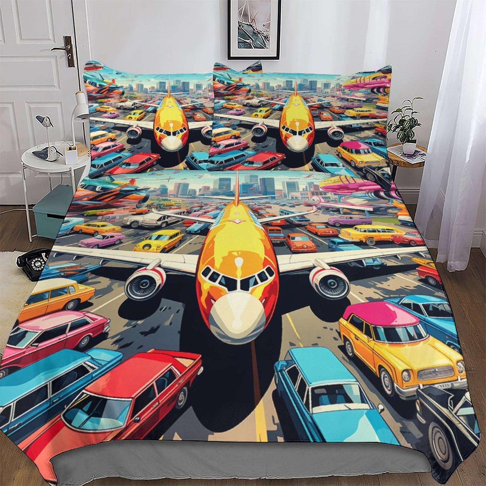 Housse de couette avion 3D hypoallergénique et ultra douce 3 pièces pour lit double ado