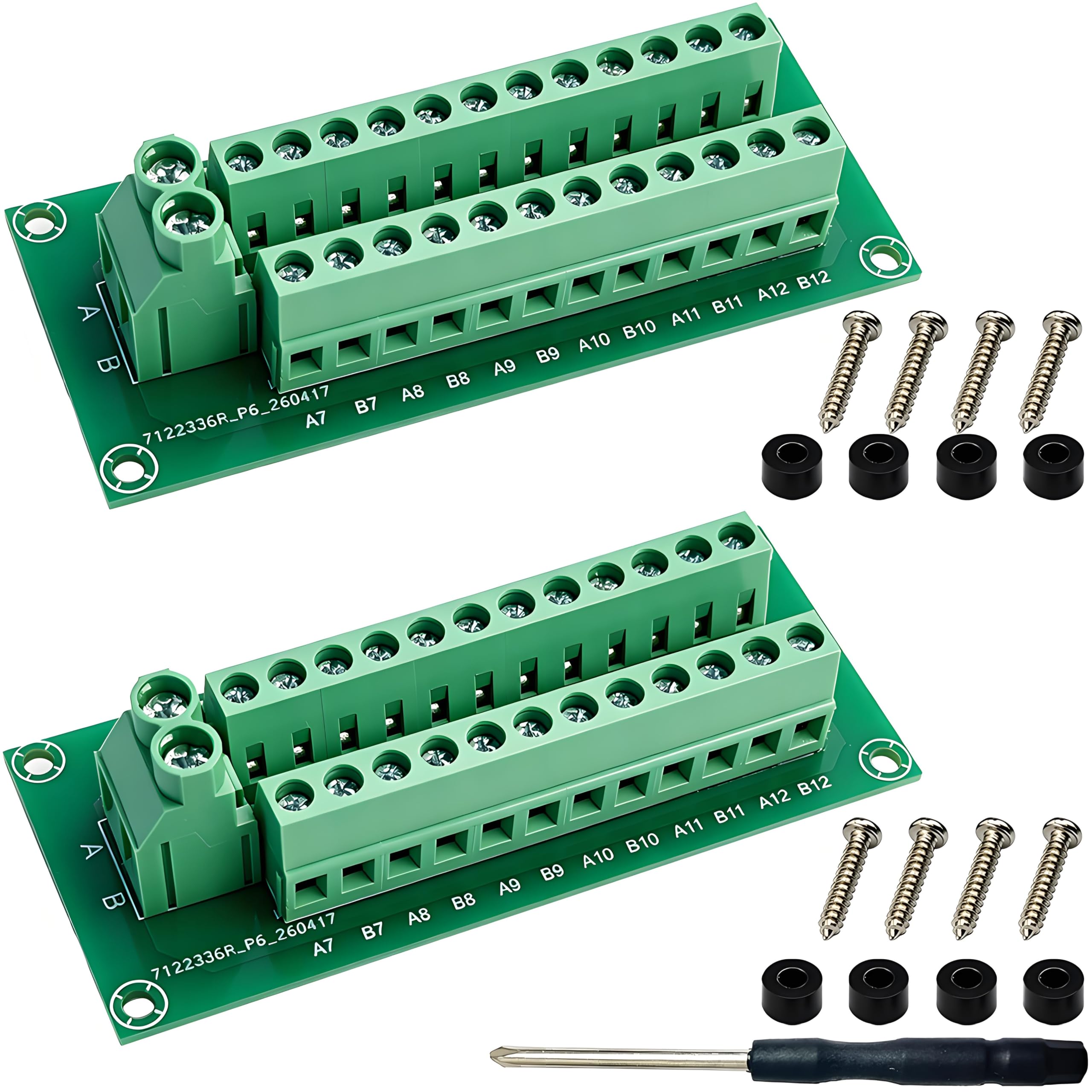 DAOKAI 2x12 Position Prewired Power Distribution Board AC/DC 30A 12 Position Terminal Block Distribution Module,Screw Terminal Blocks,for Multiple Module Extension Connections -2set