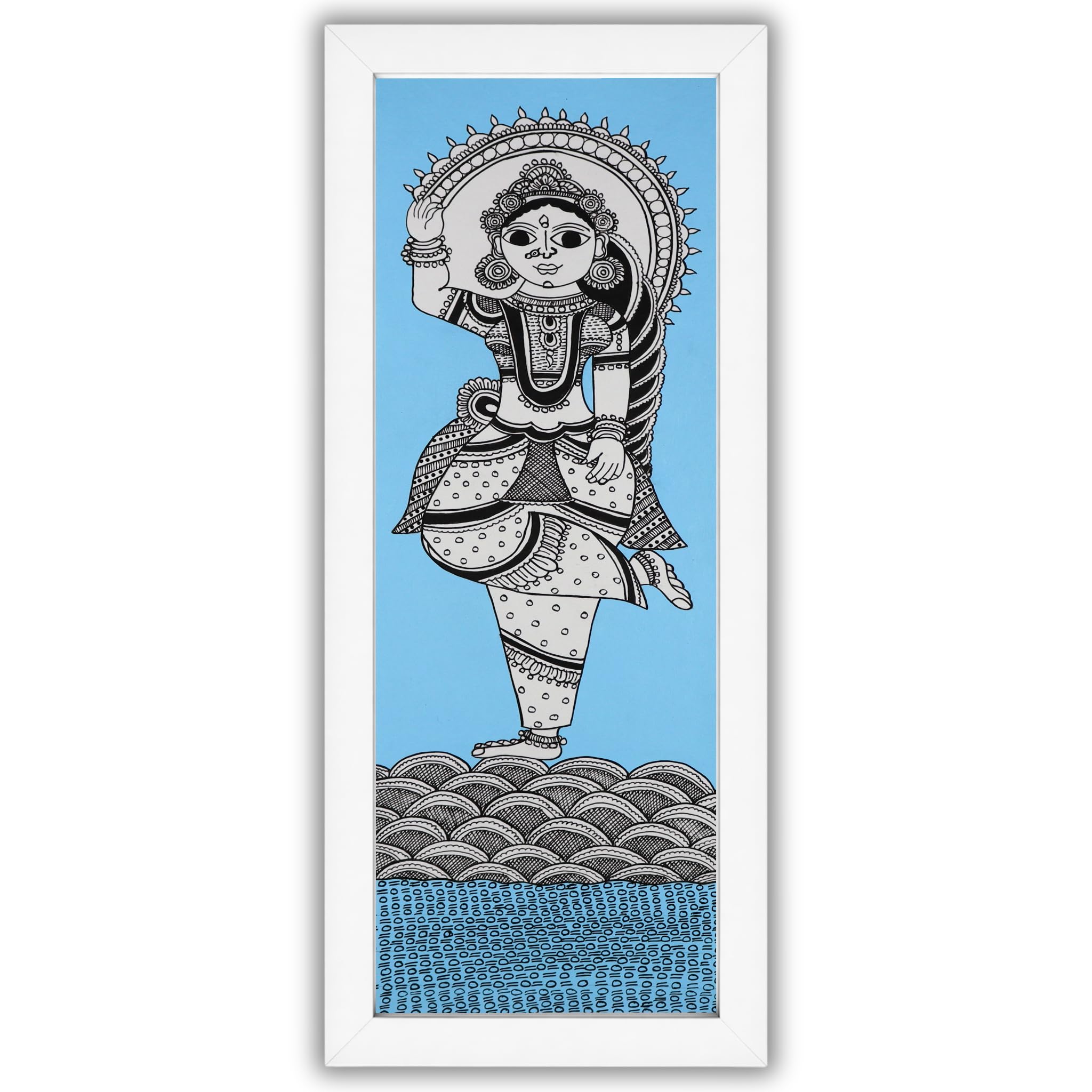 AAKARSHAK Kalamkari Handmade Radha Painting Framed 20x58 cm Vertical Art - Traditional Indian Wall Decor for Living Room Bedroom Office Narrow Wall Hanging