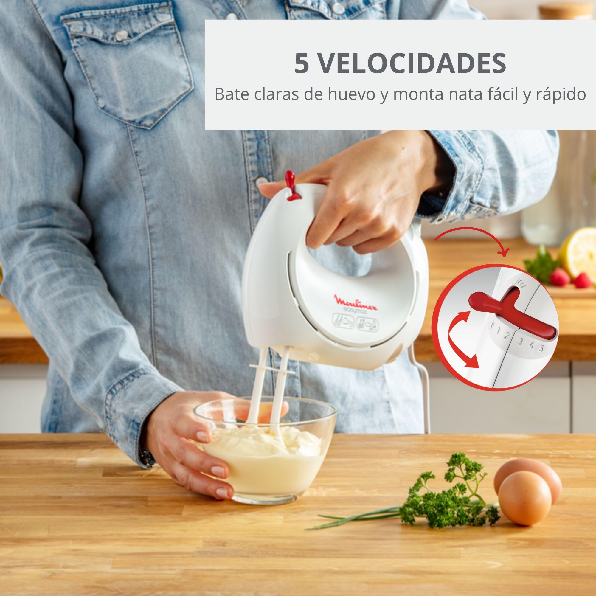 Moulinex Easy Max HM2501B1 - Batidora Amasadora de 200 W con 5 Velocidades. Incluye varillas batidoras y amasadoras