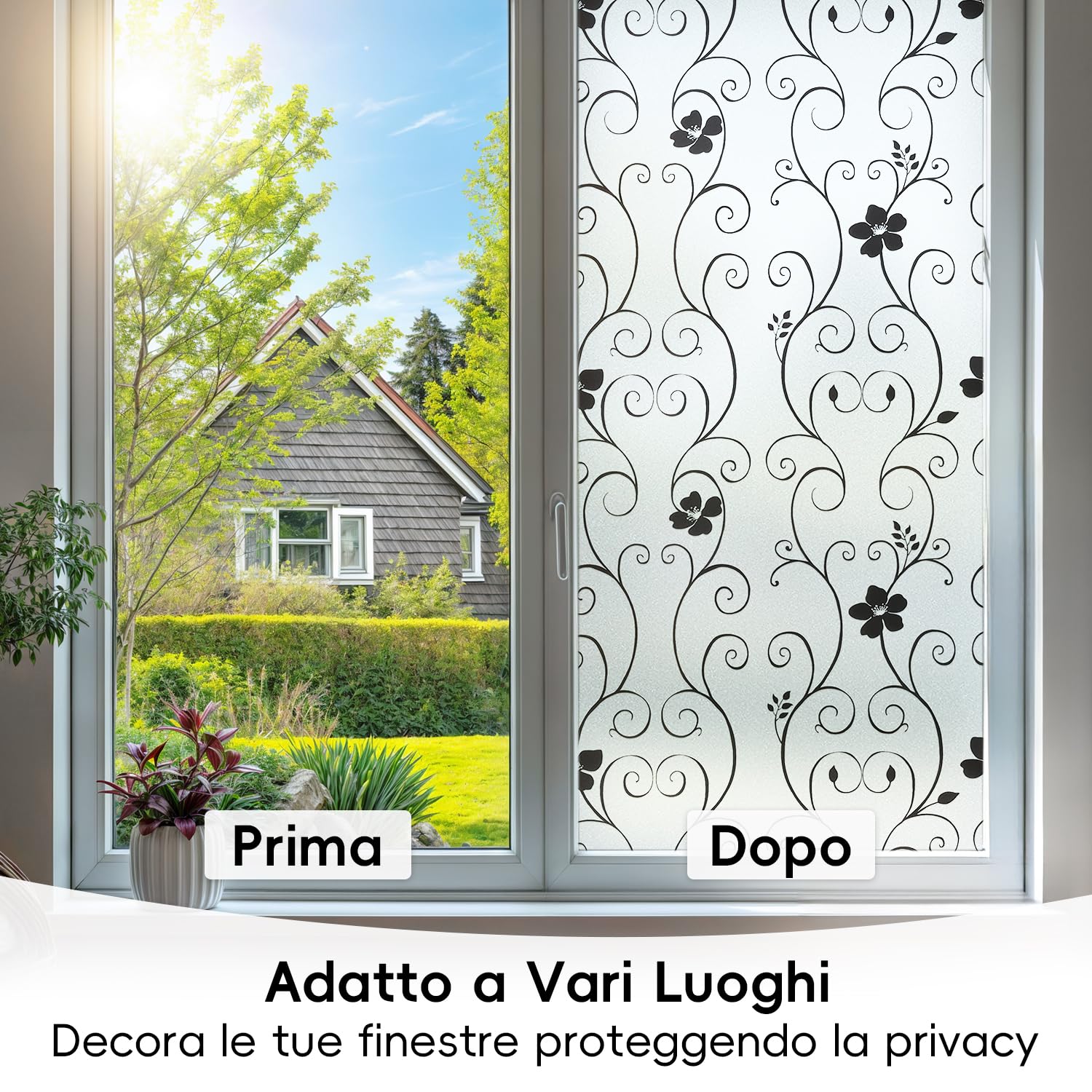 Pellicola Per Vetri Motivo Floreale 30x120cm - Adesiva Elettrostatica, Anti-UV, Per Privacy E Decorazione