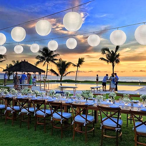 Miniatura 9 de KNONEW Paquete de 20 faroles redondos de seda blanca de 10 pulgadas para colgar en fiestas, chinos, japoneses, impermeables, para bodas, cumpleaños,