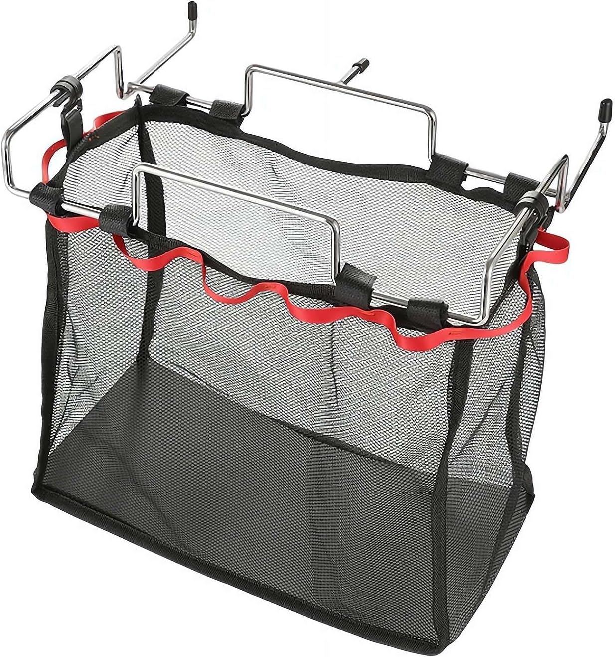 Hanging Table Trash Bag Holder With Mesh Storage – Portable Outdoor Rack for Camping Picnic Bbq, Non-slip Edge Clip for Utensils & Garbage (black1)