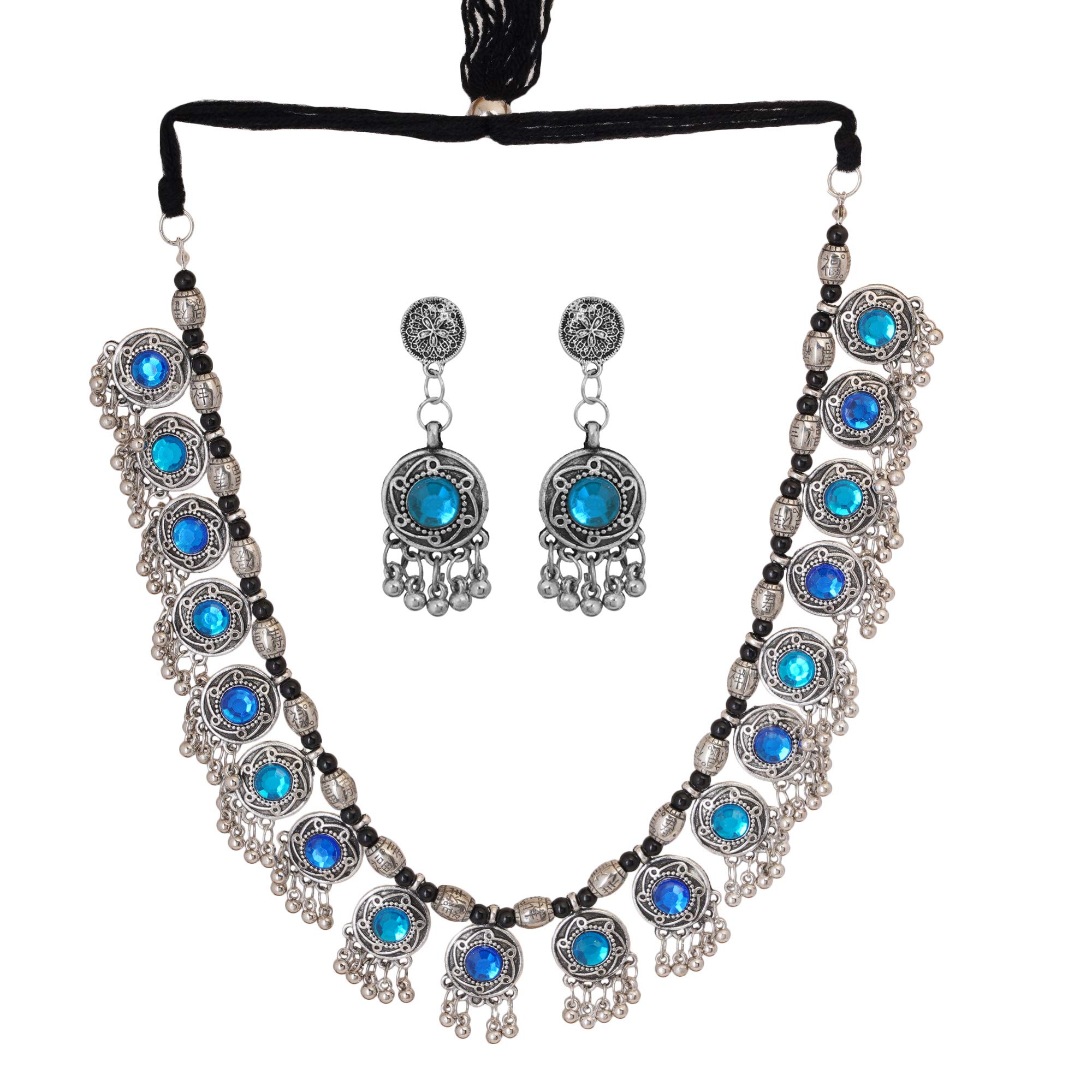 Shreyadzines Exclusive German Silver Oxidized Traditional Latest Fashion Choker Stone Necklace with Earrings Jewellery Set for Women and Girls (Blue) (B08R3Z41B1) Amazon Price History, Amazon Price Tracker