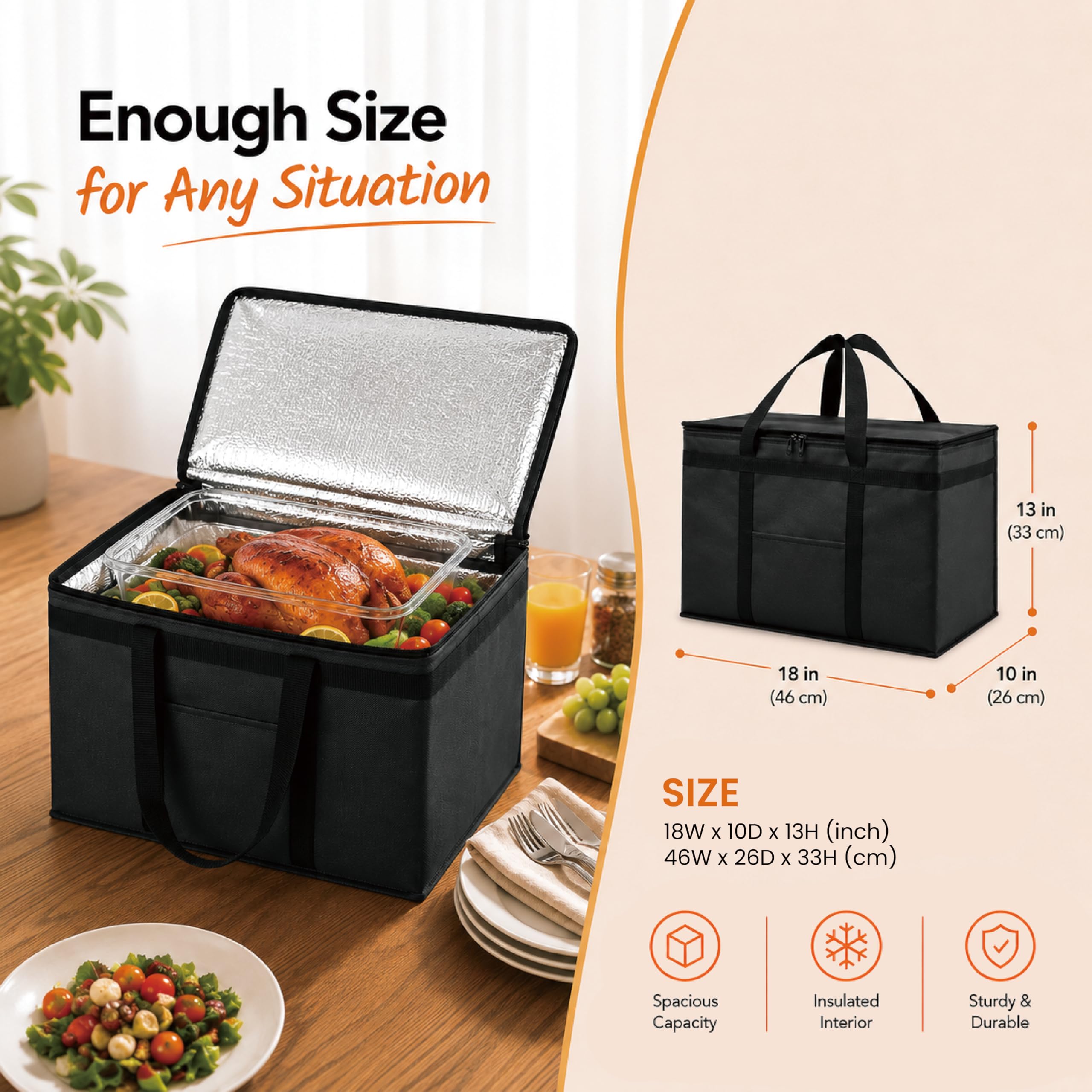 NZ home Borsa termica termica e scaldavivande (XL Plus, 2 pezzi) per la consegna e la spesa con cerniera superiore, rosso