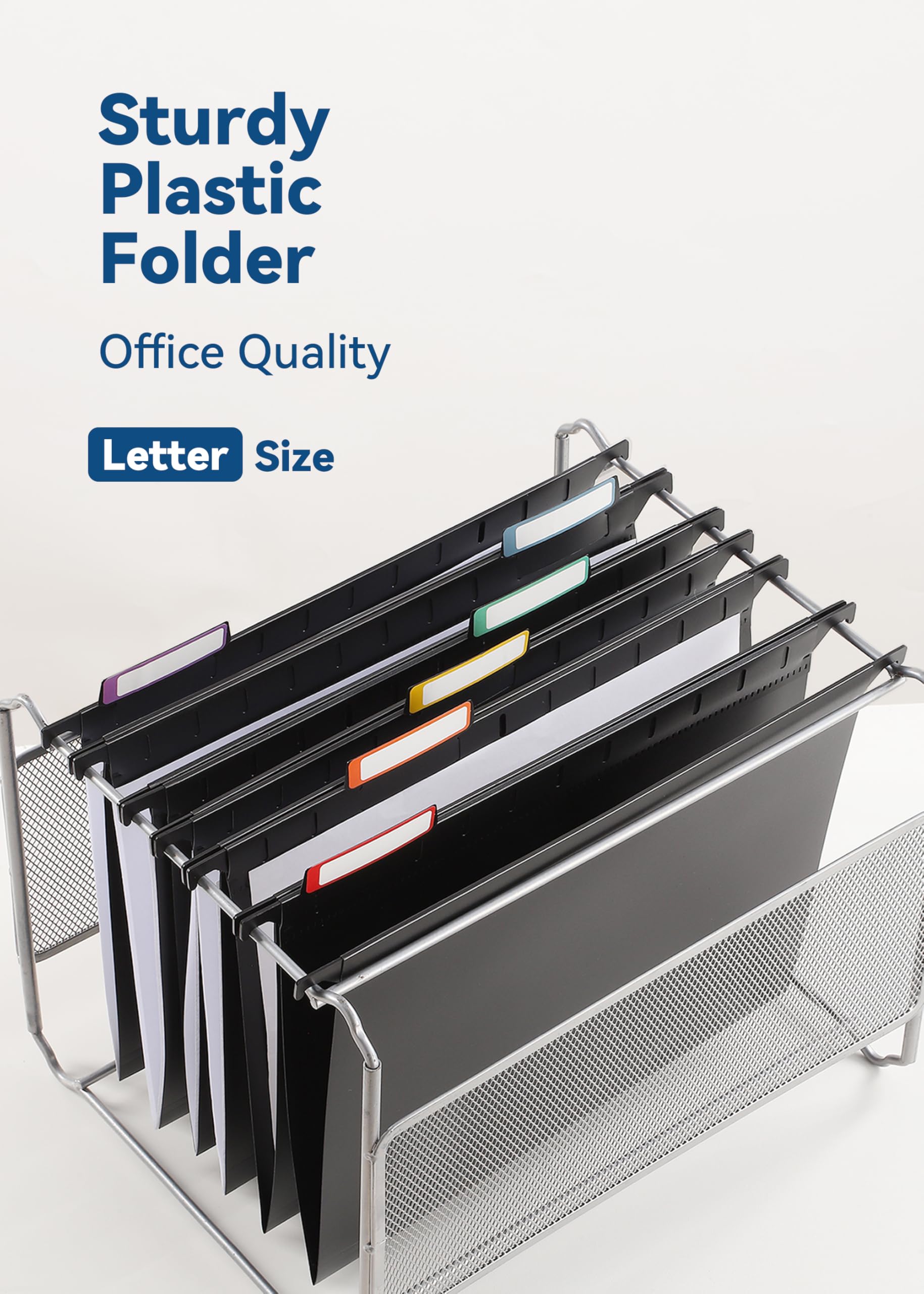 SortRax Plastic Hanging File Folders, Letter Size, 12 Pack Hanging Folders, with Insertable 1/5-Cut Tabs for Filing Cabinets: Matte Black