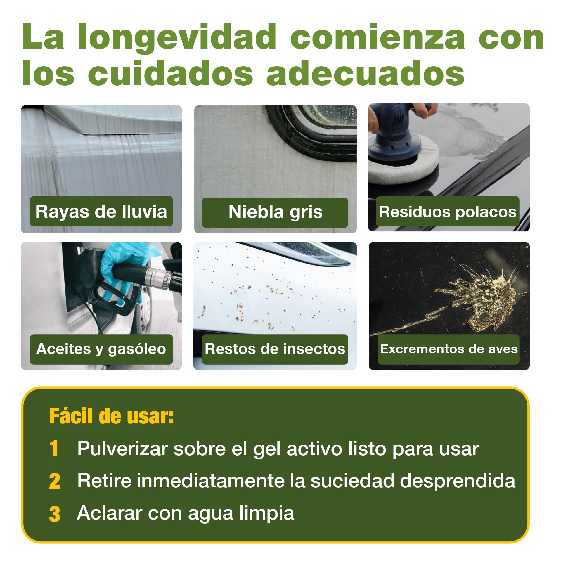 Bio-Chem - Quitamanchas de Lluvia 500ml + manopla microfibras para Parabrisas y Lunas de autocaravanas, caravanas y Coches - Producto Ideal para Lunas Durante Sus Vacaciones en Autocaravana