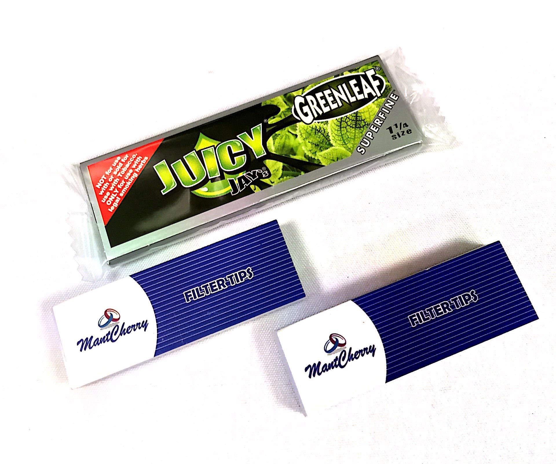 MontCherryBrand Exclusive 2 Tips and Juicy JAY'S Superfine Ultra Thin"Greenleaf" Flavored Smoking Rolling Papers 1-1/4 Size - 12 BOOKLETS Combo Deal Sold by Trendz