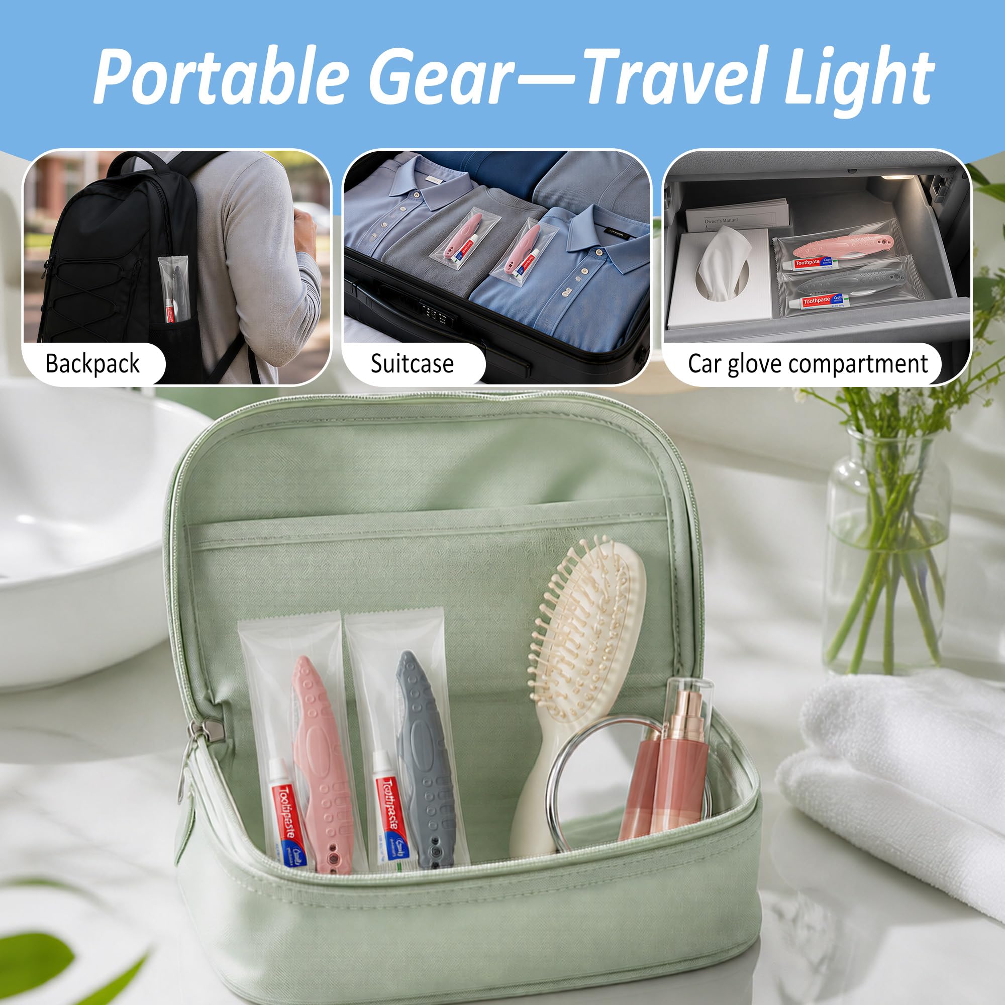 Spazzolino da viaggio e dentifricio, confezionati singolarmente, spazzolino pieghevole e dentifricio, pieghevole per una facile conservazione, disponibile in grigio e rosa, ideale per viaggi