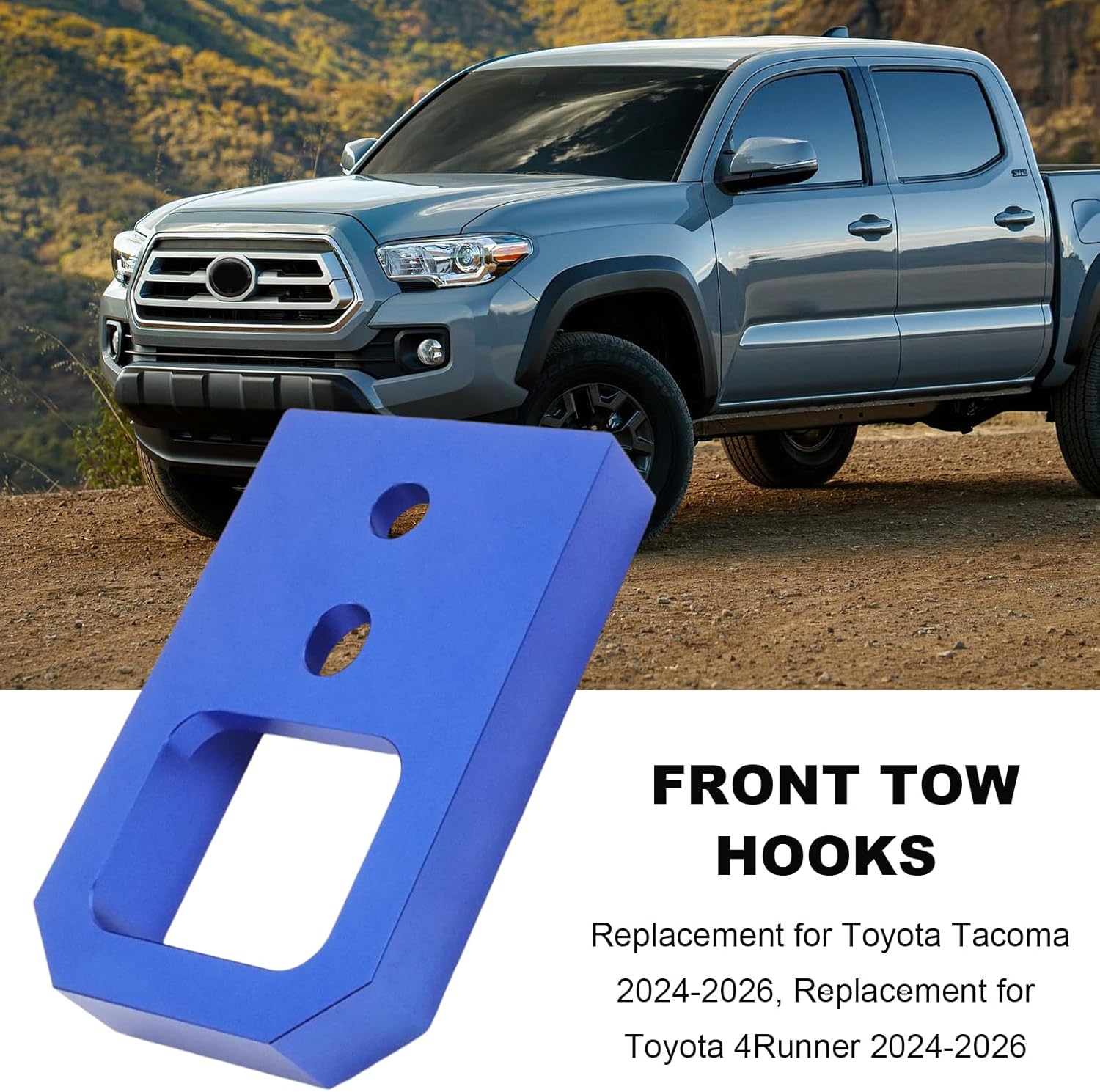 Anxingo 2 PCS Sturdy Front Tow Hooks, Stylish Blue Recovery Hooks, Replacement for Toyota Tacoma 4Runner 2024-2026