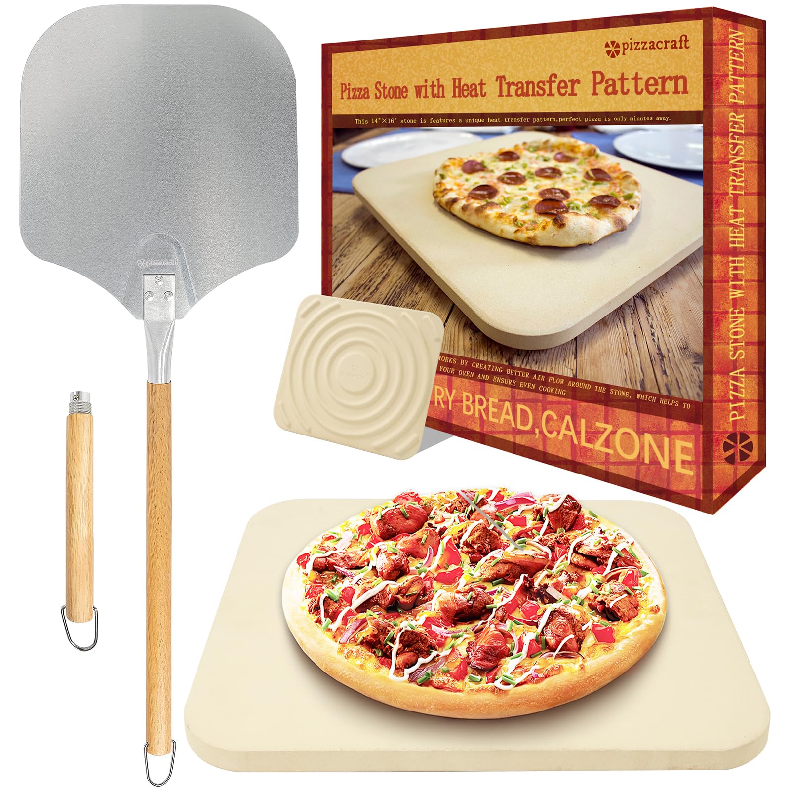 Large Pizza Stone & Peel Set for Oven - Create Restaurant Style Pizza at Home (35x40cm (40.6 cm x 35.5 cm x 2.5 cm)