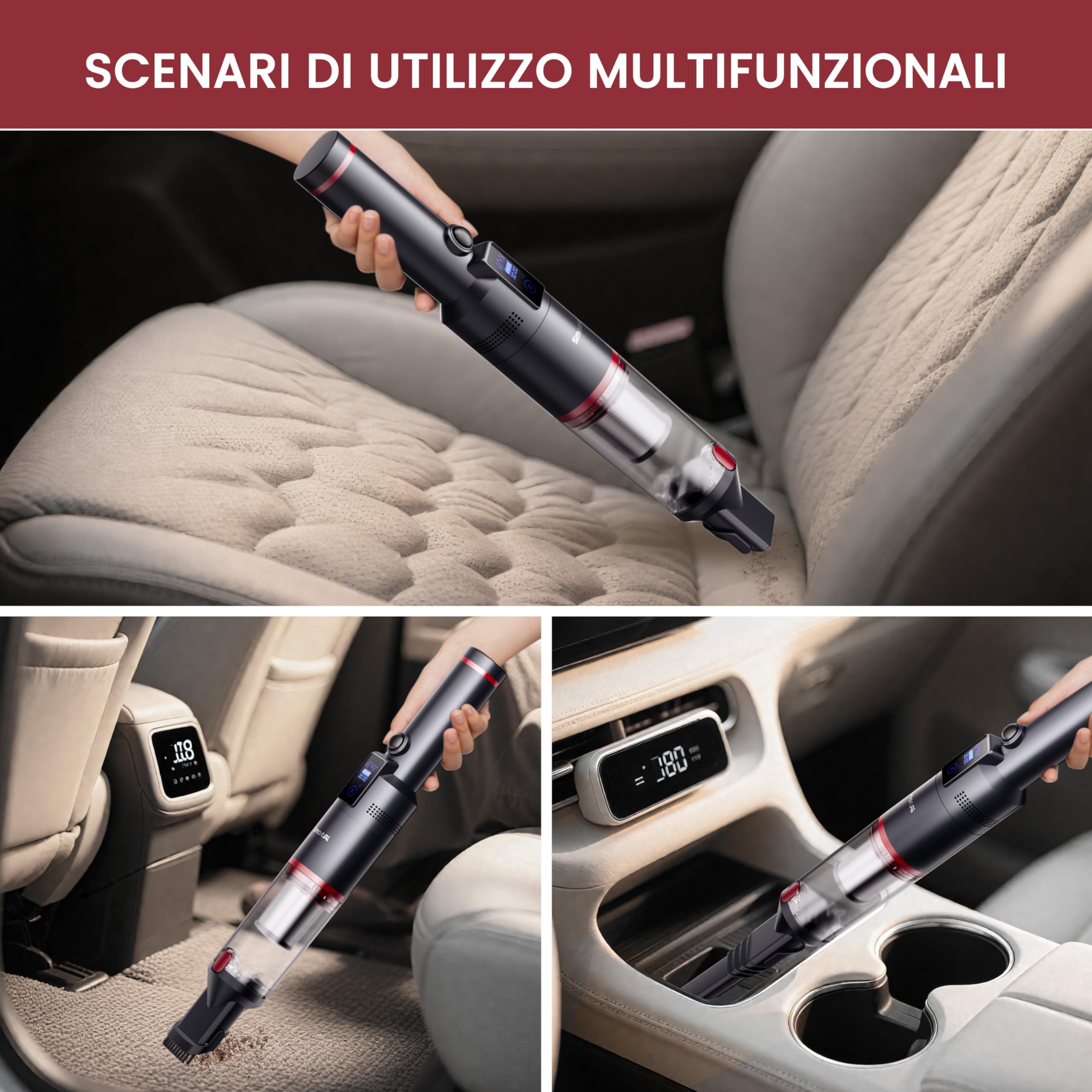 Aspirapolvere a mano, 17000 Pa, mini LED senza fili, batteria a batteria, 30 minuti, leggero, per auto, casa, camper, peli di animali, con supporto di ricarica, carica di tipo C, scatola di