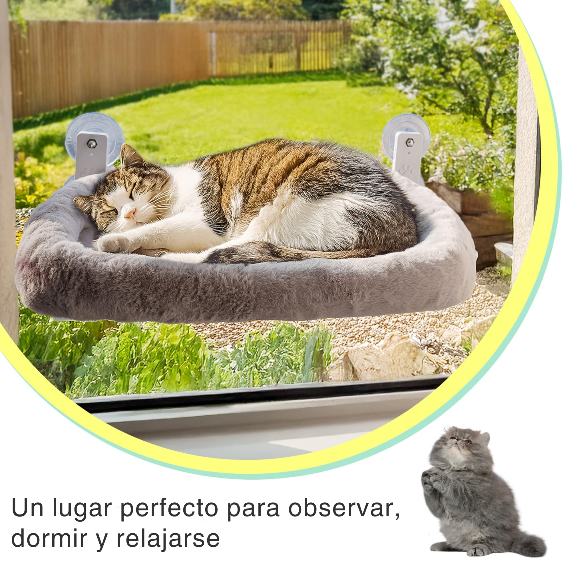Hamaca Gato Ventana con Cojín Lavable y Ventosas Fuertes – Cama Gato Estable y Cómoda para Ventana, Hamaca para Gatos, Refugio Suave y Fresco para Gatos Felices