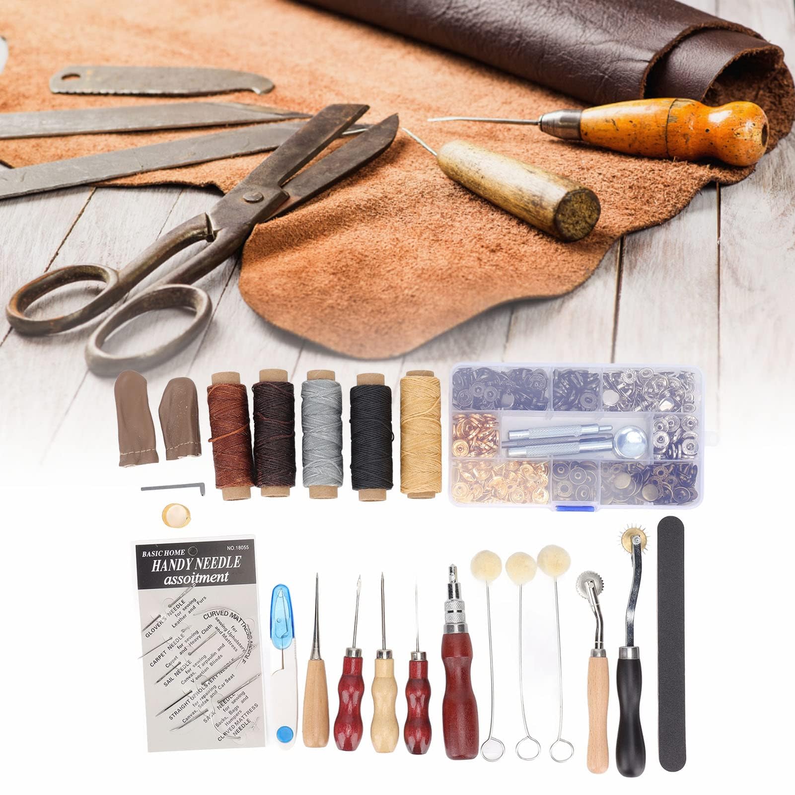 Herramientas para Trabajar Cuero, Kit de Herramientas para Cuero de Acero con Alto Contenido de Carbono, 16 Modelos, 28 Piezas, Kit Profesional para Manualidades en Cuero, para Punzonar